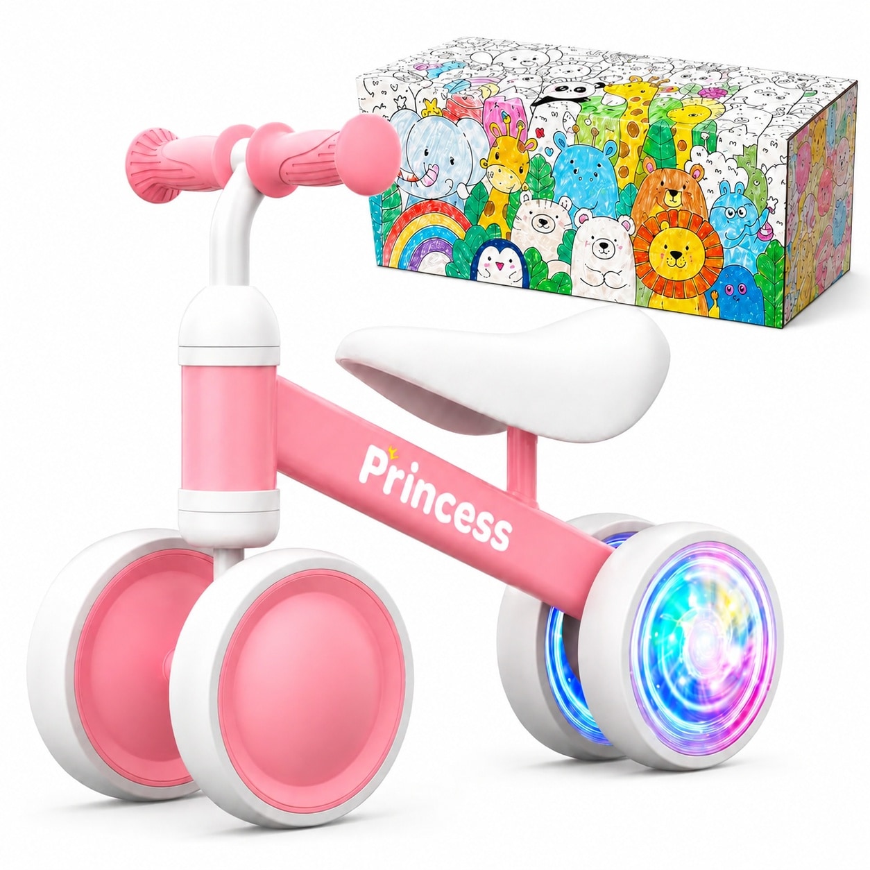 Adrinfly  Baby Balance Bike for 1 Year Old Girl Toddler 12 to 24 Month Ride On Toy with 4 Silent Wheels Low Center of Gravity Easy Assembly Pink