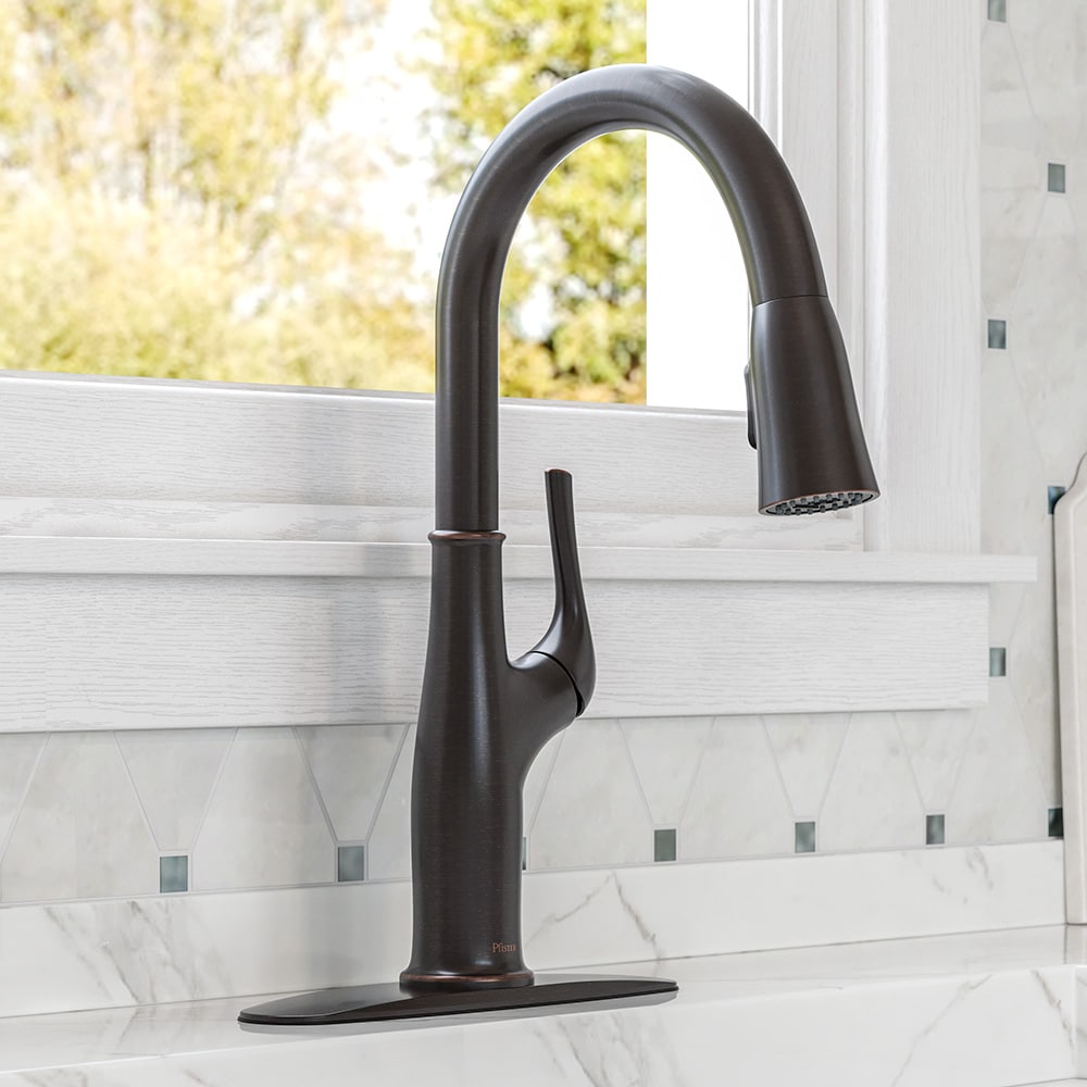 Pfister LG529-HGY Highbury Tuscan Bronze Double Handle Deck-mount Pull-down Kitchen Faucet with Sprayer