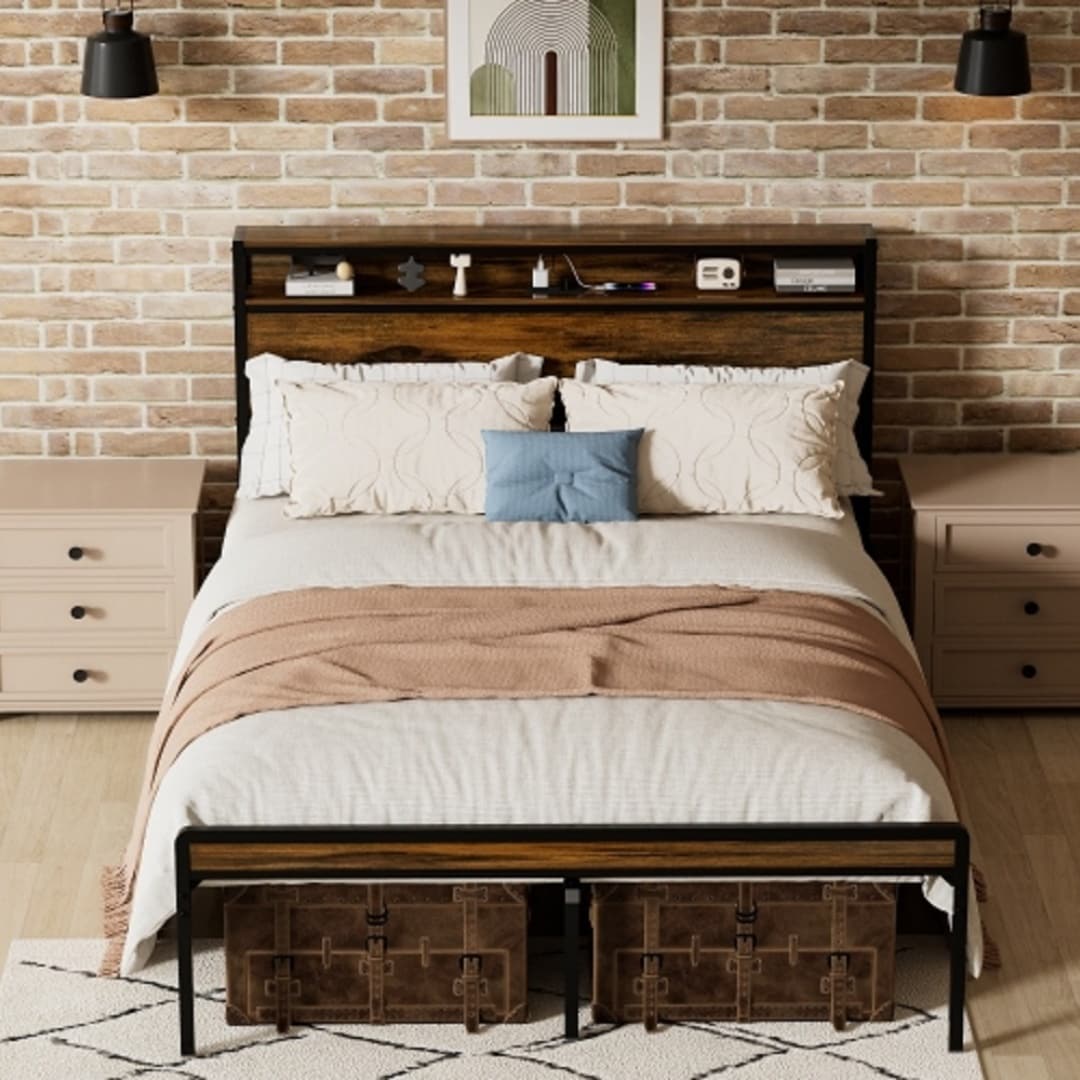 ZAKLOOP WU1903P151335 Brown Full Metal Platform Bed