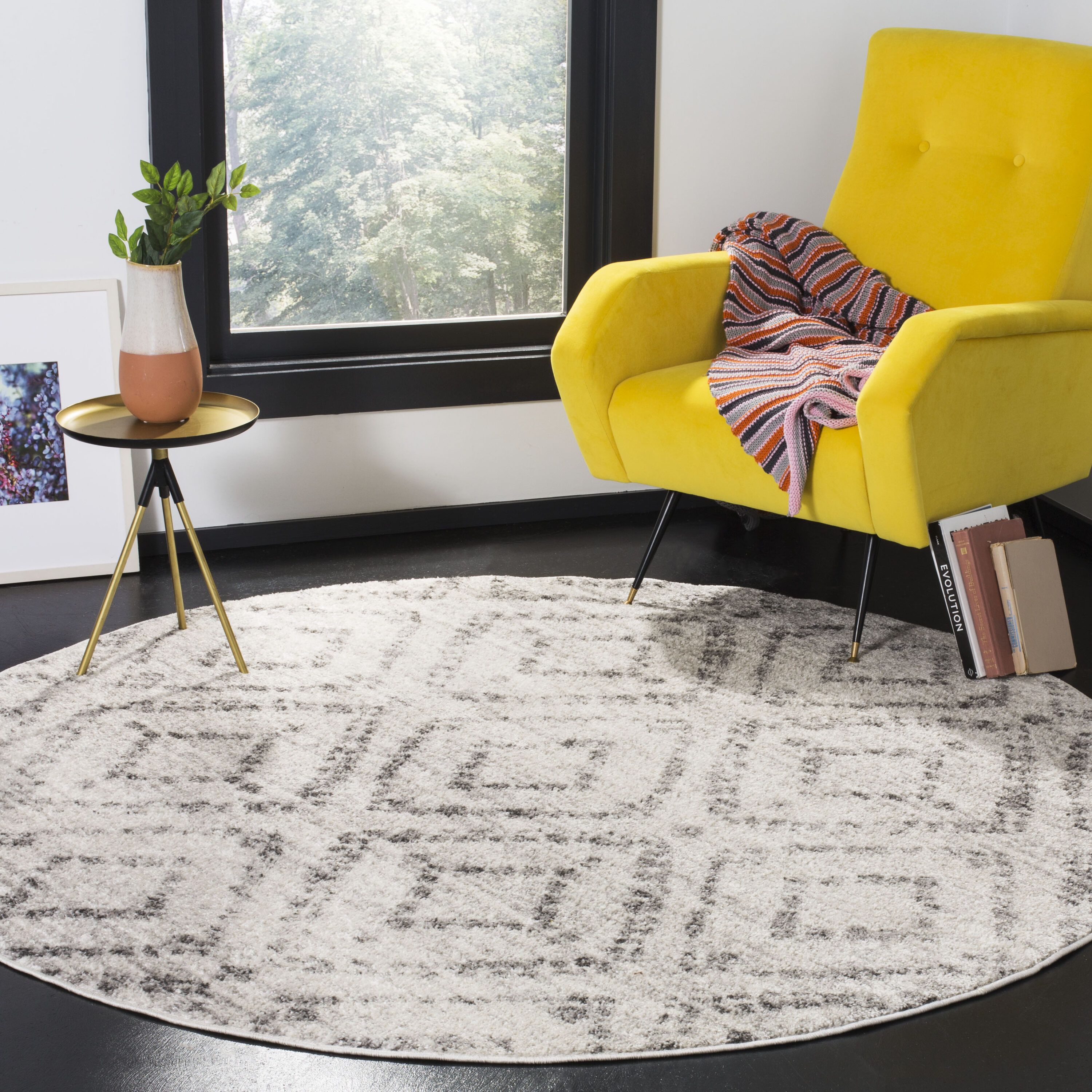 Safavieh ADR131C-6R Adirondack Avi 6 x 6 (ft) Loomed Polypropylene Light Gray/Gray Round Indoor Geometric Moroccan Area rug