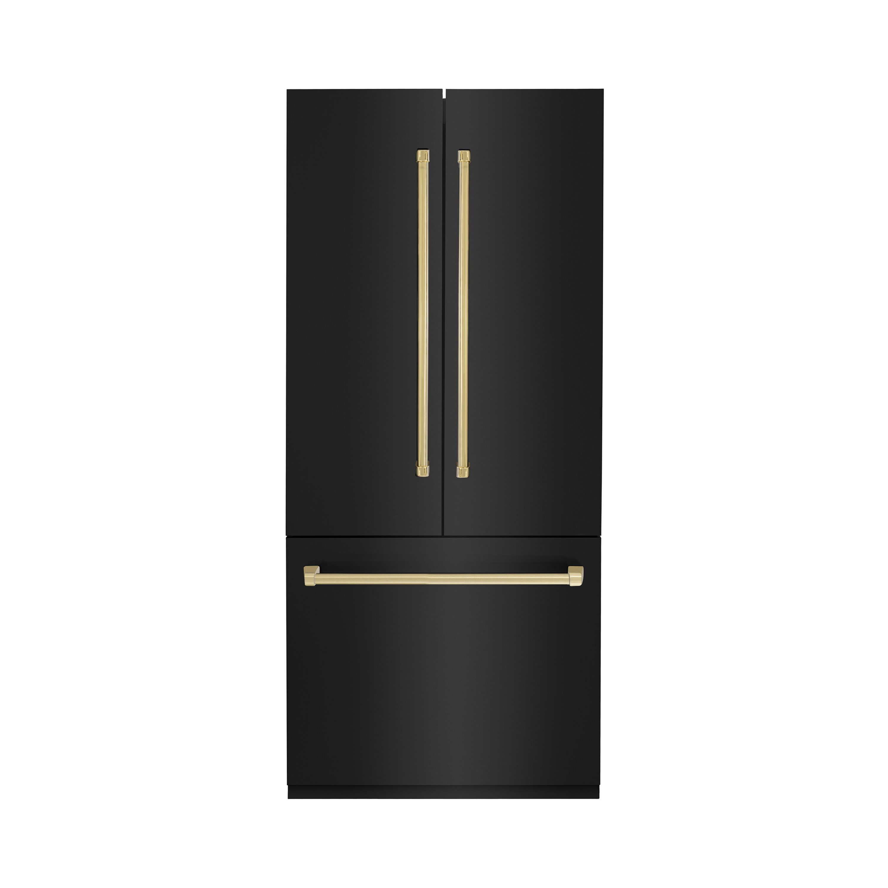 ZLINE KITCHEN & BATH RBIVZ-BS-36-G Counter-Depth 19.6-cu ft 3 -Door Built-In French Door Refrigerator with Ice Maker with Water Dispenser ( Black Stainless Steel with Polished Gold accent Handles ) ENERGY STAR Certified