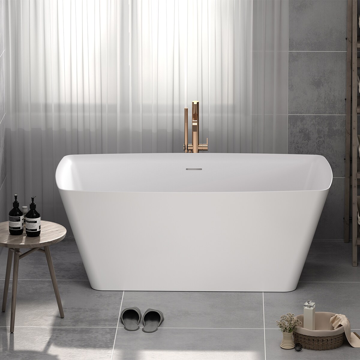 66'' White Acrylic Freestanding Soaking Bathtub