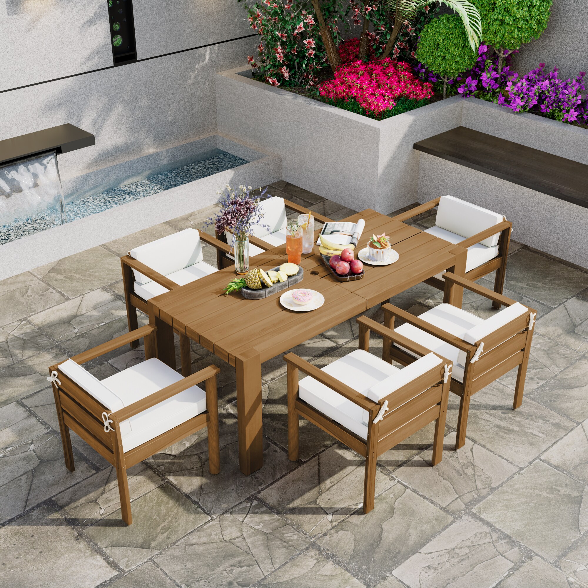 Fun Orange 7-Piece Patio Dining Table Set