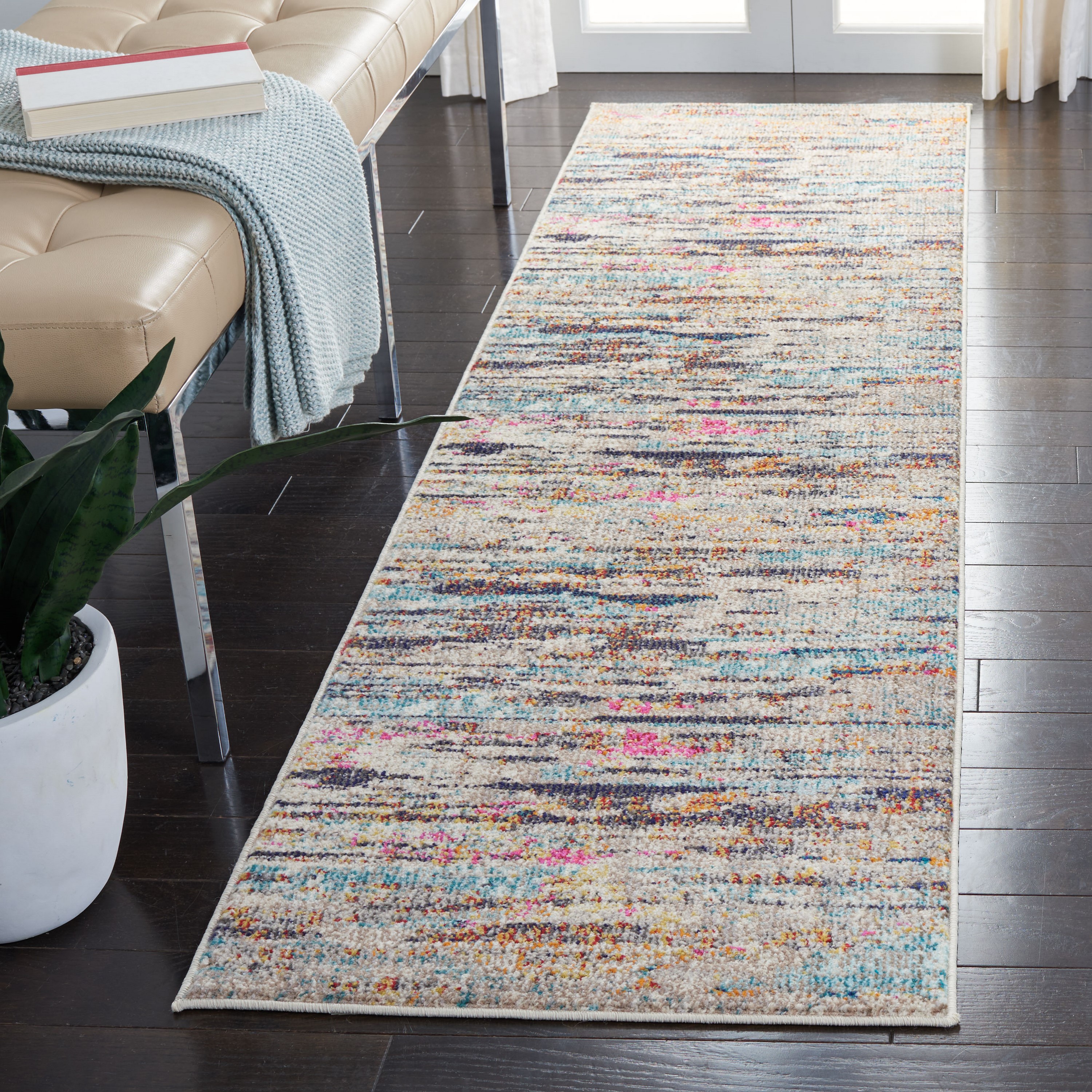 Safavieh MAD419F-28 Madison Surate 2 x 8 (ft) Loomed Polypropylene Gray/Turquoise Rectangular Indoor Abstract Bohemian/Eclectic Runner rug