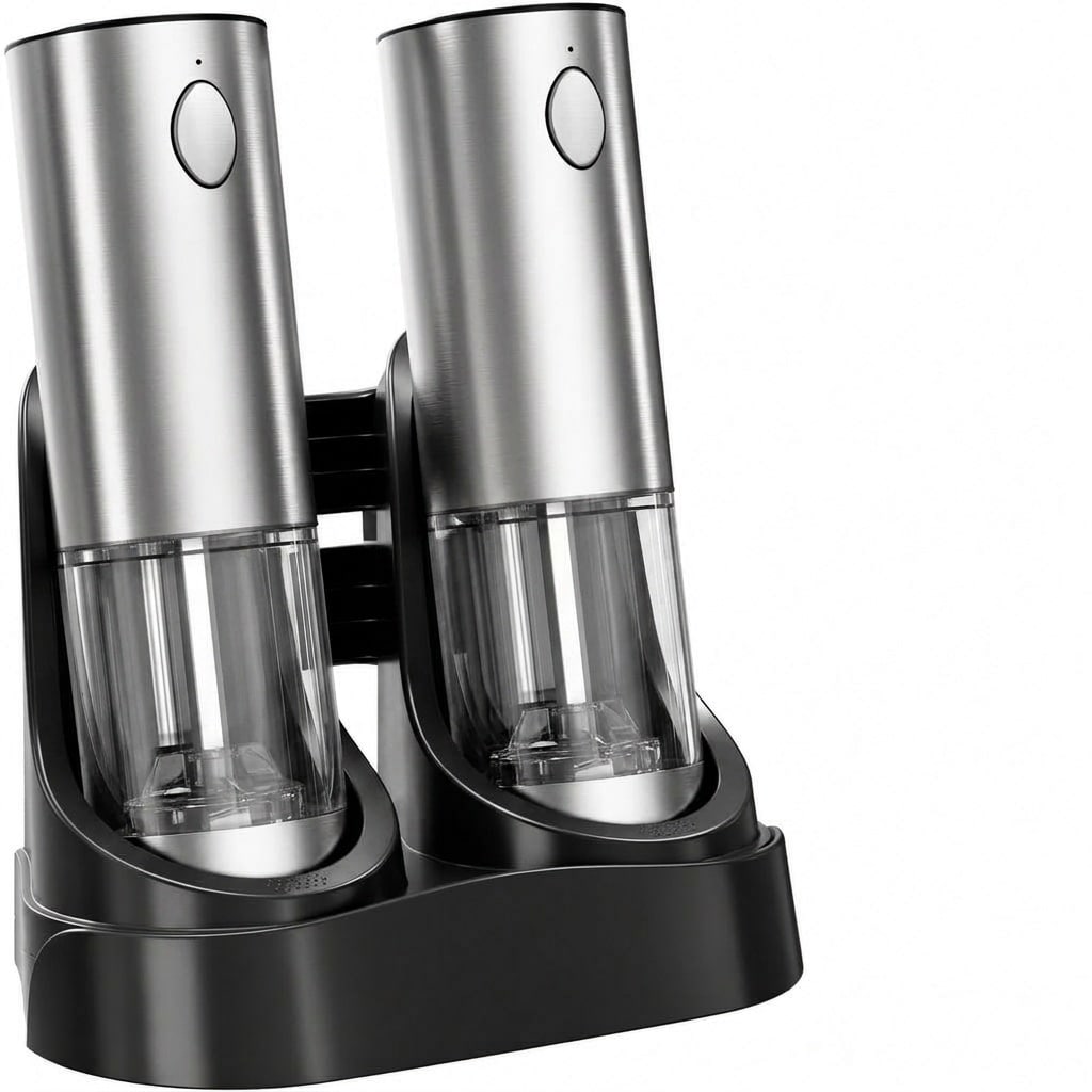 Aoibox  Electric Salt and Pepper Grinder Set with 95ml Capacity Adjustable Coarseness Stainless Steel Automatic Mill