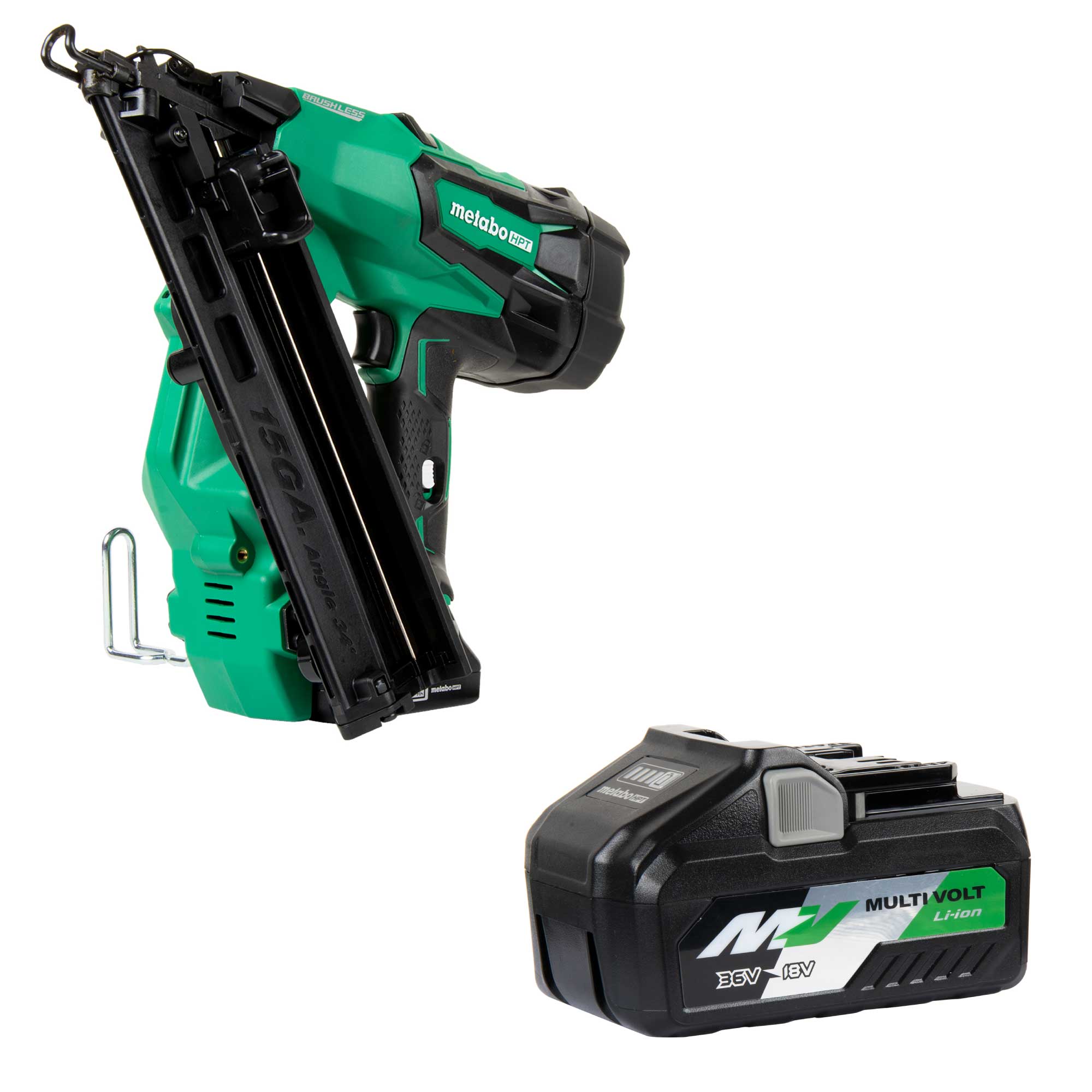 Metabo HPT MultiVolt 18-Volt 15-Gauge Cordless Finish Nailer with MultiVolt 18-volt 1/2-in Brushless Cordless Drill 2-batteries included and charger