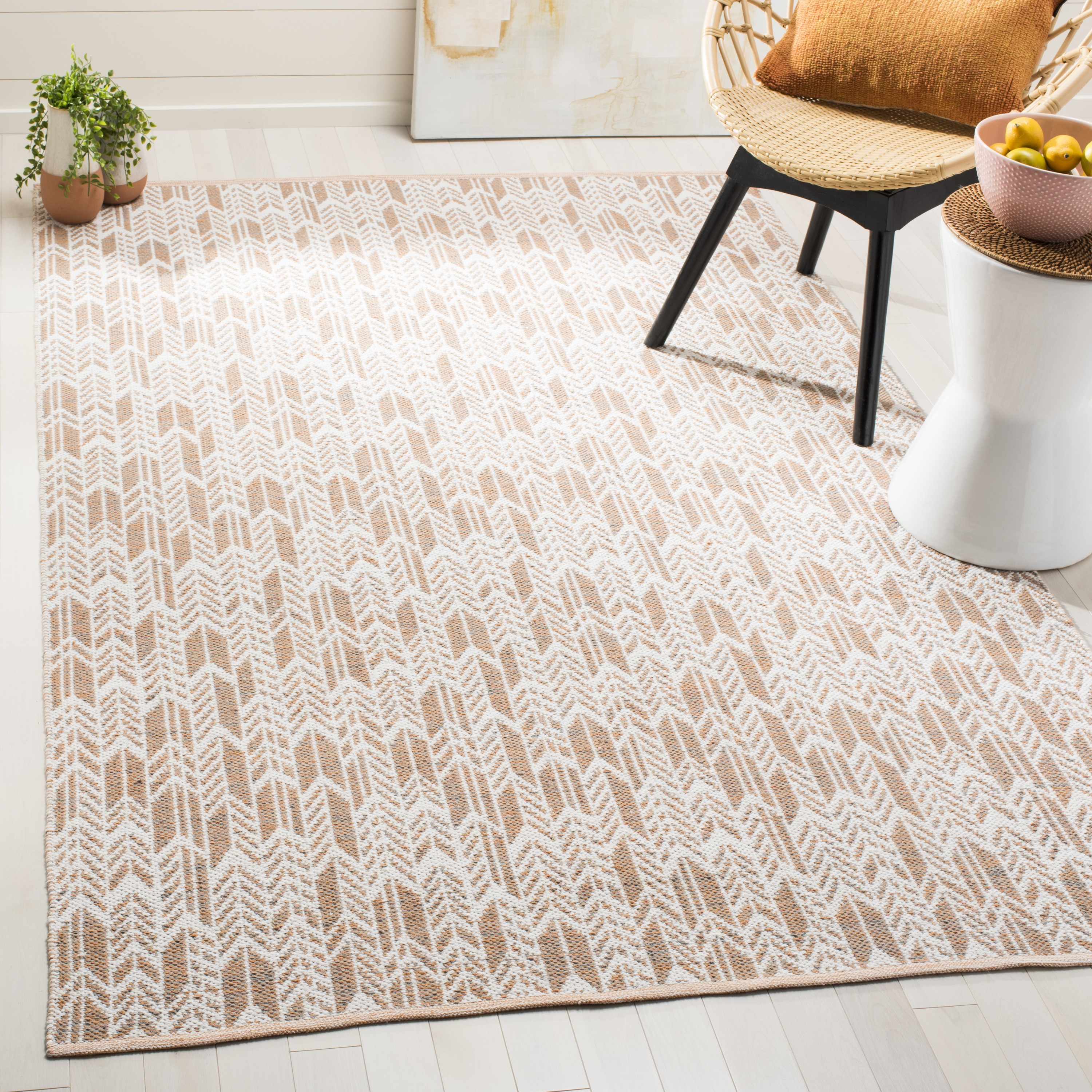 Safavieh MTK609D-3 Montauk Mazo 3 x 5 (ft) Cotton Orange/Ivory Rectangular Indoor Coastal Throw rug