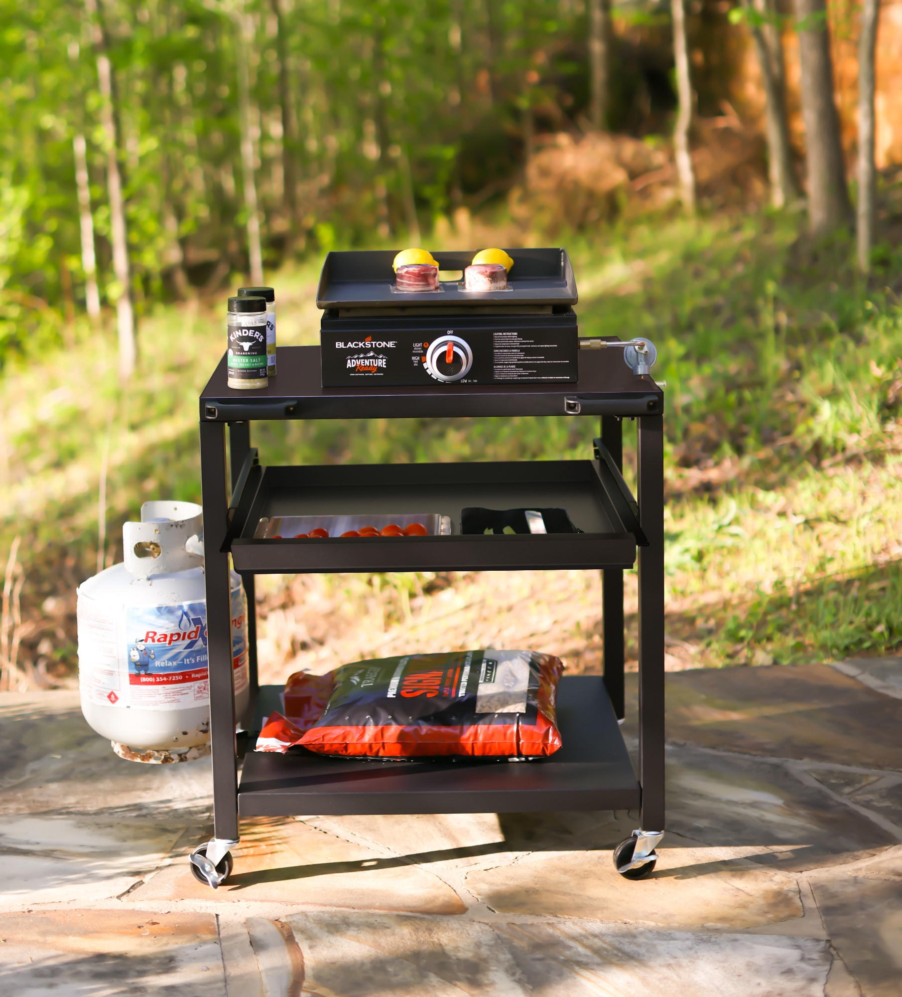 NUUK Heavy Duty Black Steel Rolling Pizza Oven Table