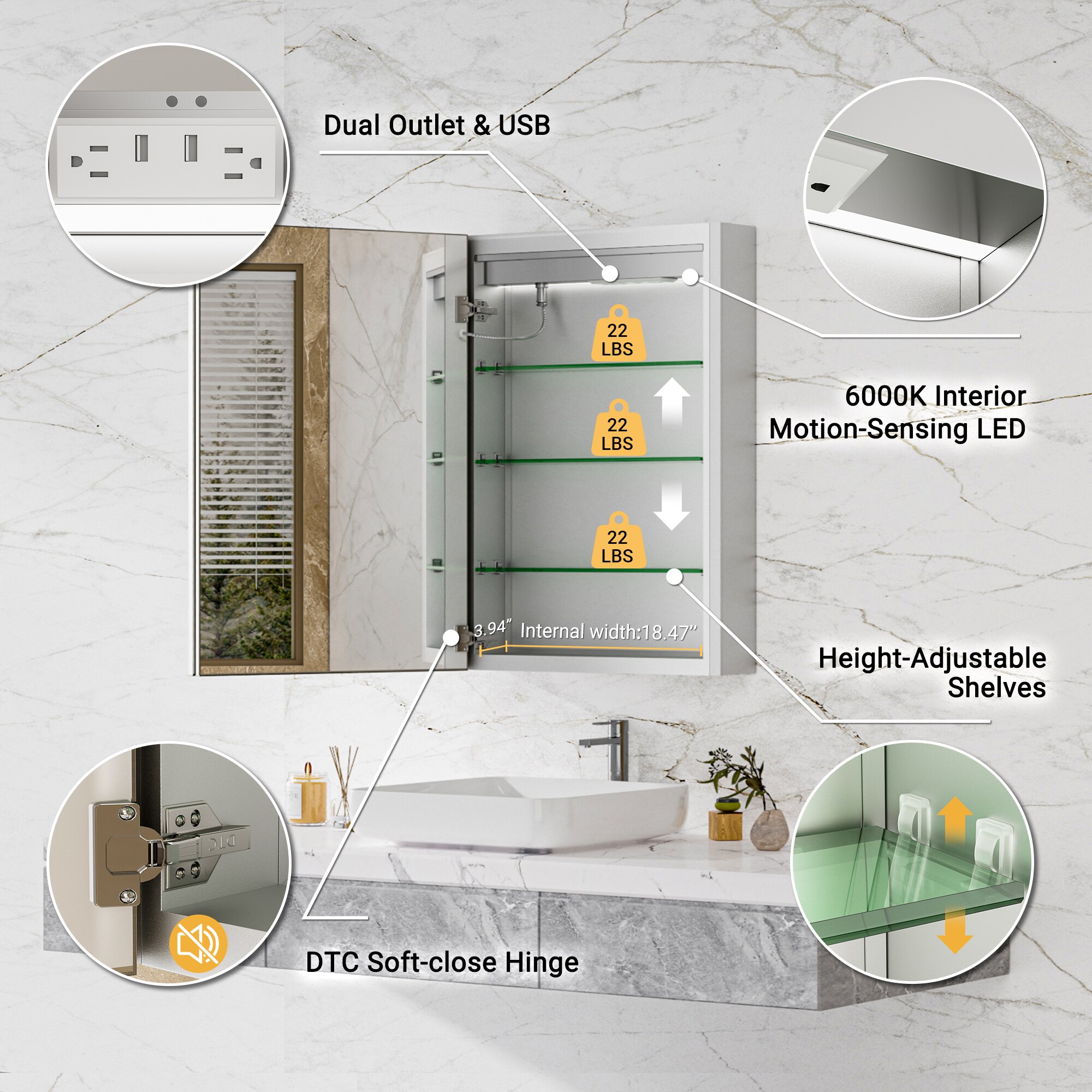 QueenFun MCBL2026BN Bathroom-Medicine-Cabinets - View #4