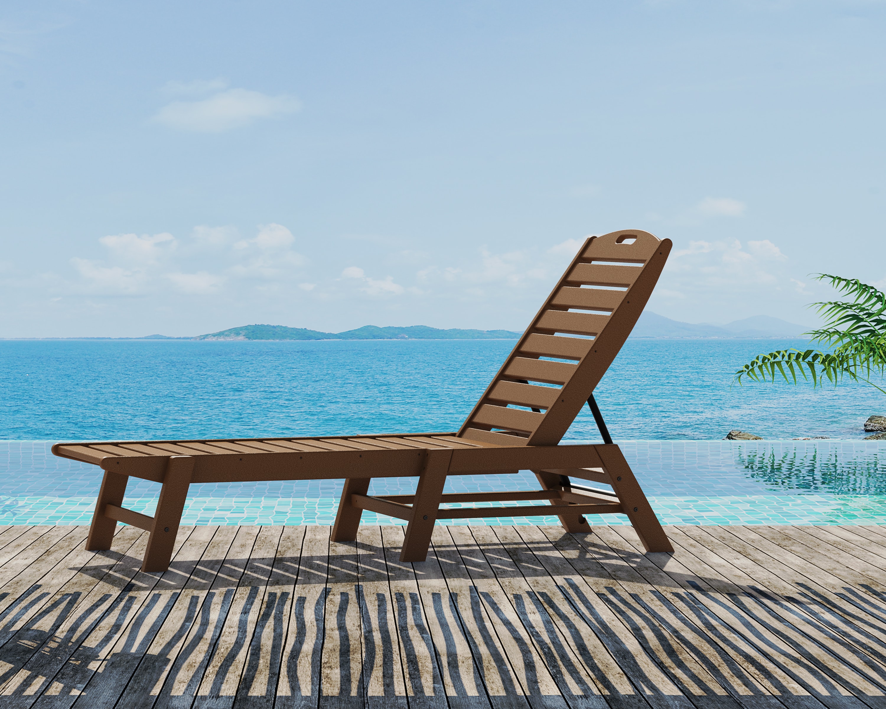 POLYWOOD NAC2280TE Nautical Teak Plastic Frame Stationary Chaise Lounge Chair with Slat Seat