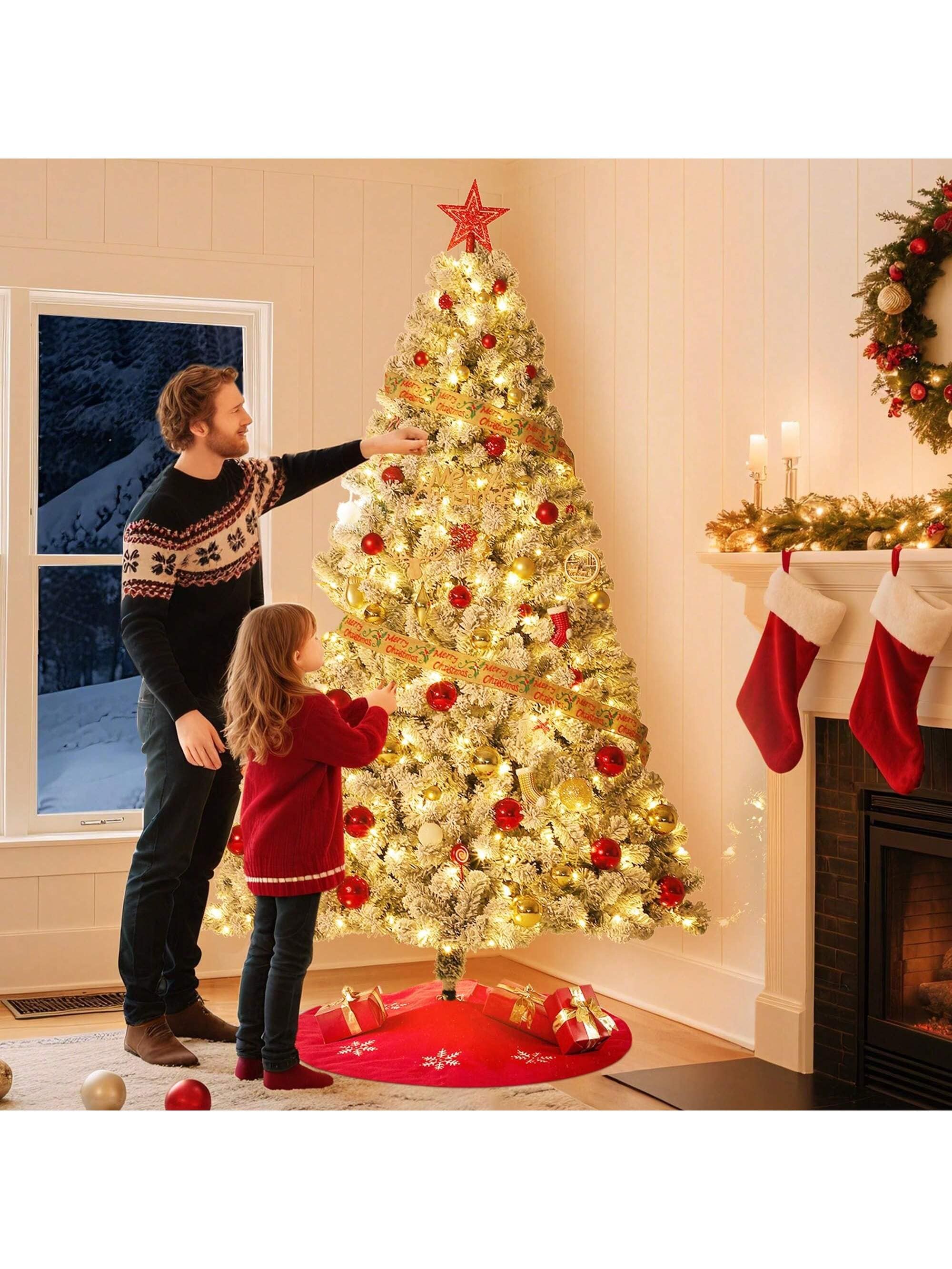 Qeetex SDS-W6F0531 9FT Artificial Christmas Tree With Lights Pre-Lit Tree Built-In 900 Warm White LED Lights Pure PVC Material Indoor Holiday Home Decor