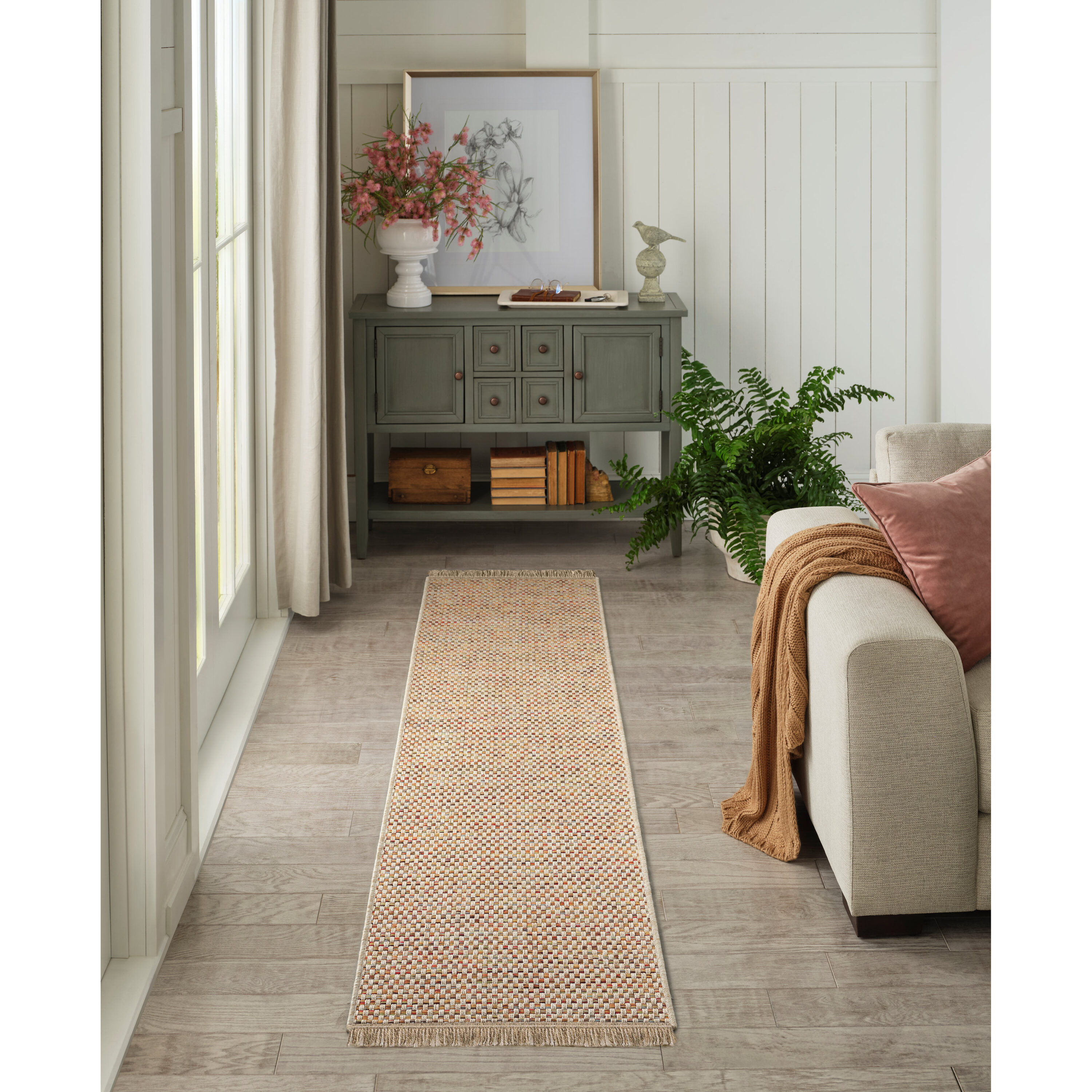 allen + roth with STAINMASTER SSAN023L Crimson Treasure 2 x 8 (ft) Flatweave Polypropylene Multicolor Rectangular Indoor/Outdoor Solid Bohemian/Eclectic Runner rug
