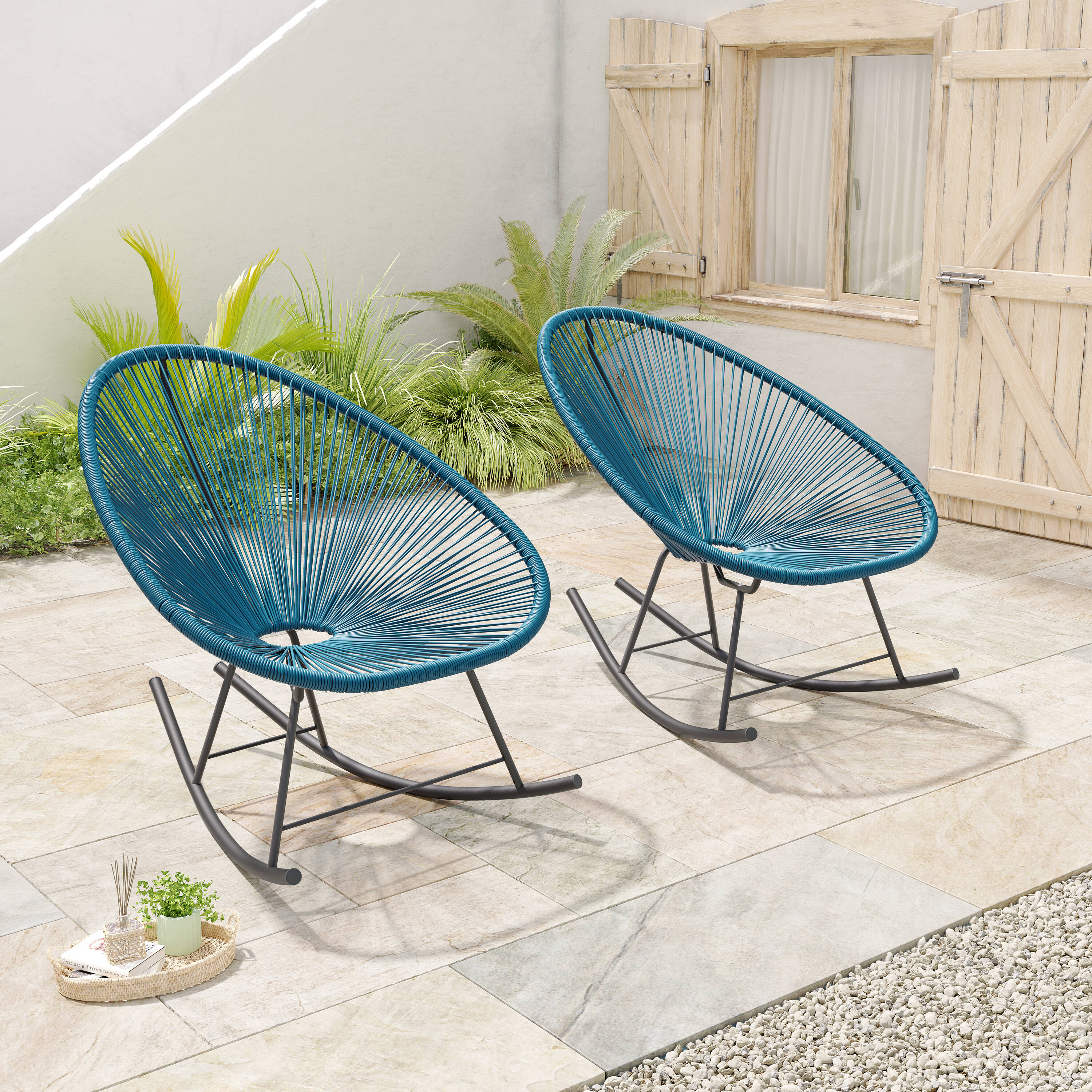 Octans SL2C00120 Set of 2 Wicker Black Metal Metal Frame Stationary Balcony Chair with Woven Seat