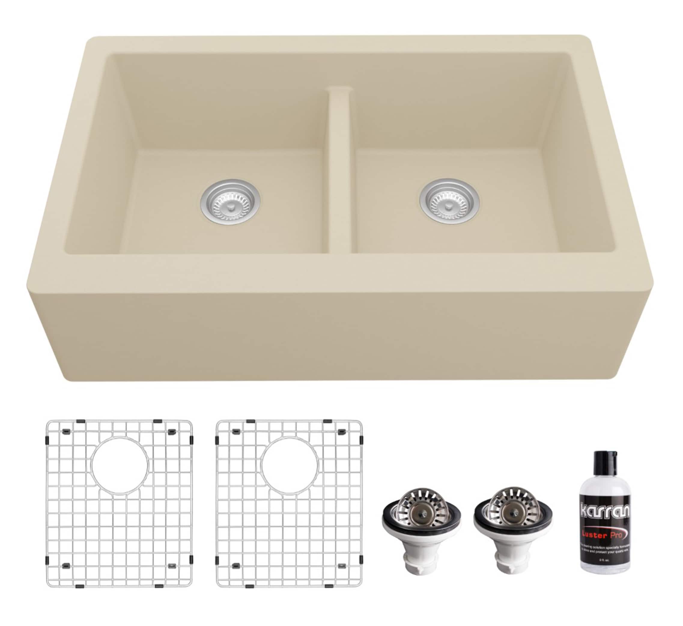 Karran QA-750-BI-PK1 Farmhouse apron front 34-in x 21.25-in Quartz Double equal bowl Kitchen Sink