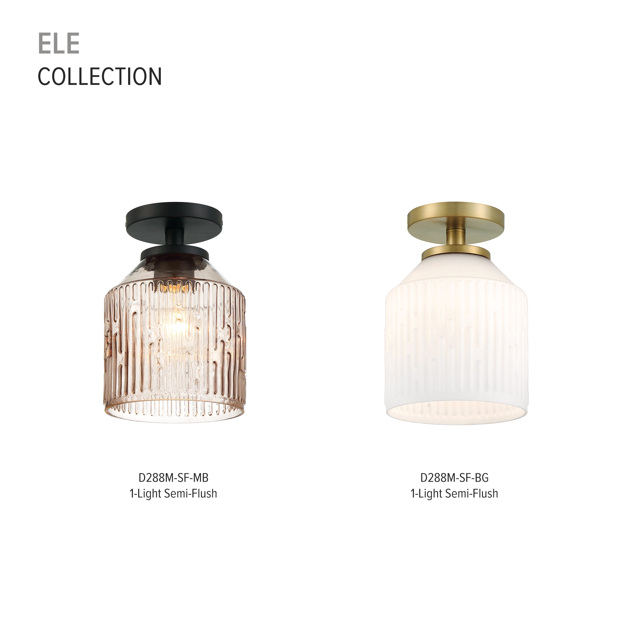 Ele Sculptural Glass Shade Semi-Flush Light in Brushed Gold