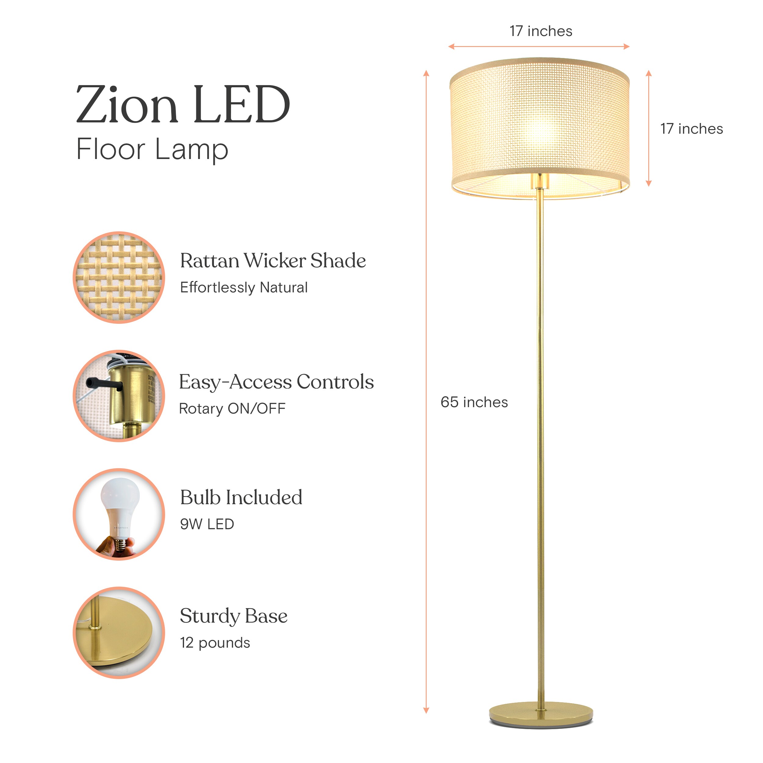 Brightech 65-in Antique Brass Floor Lamp FL-ZN-BRS at Lowes.com