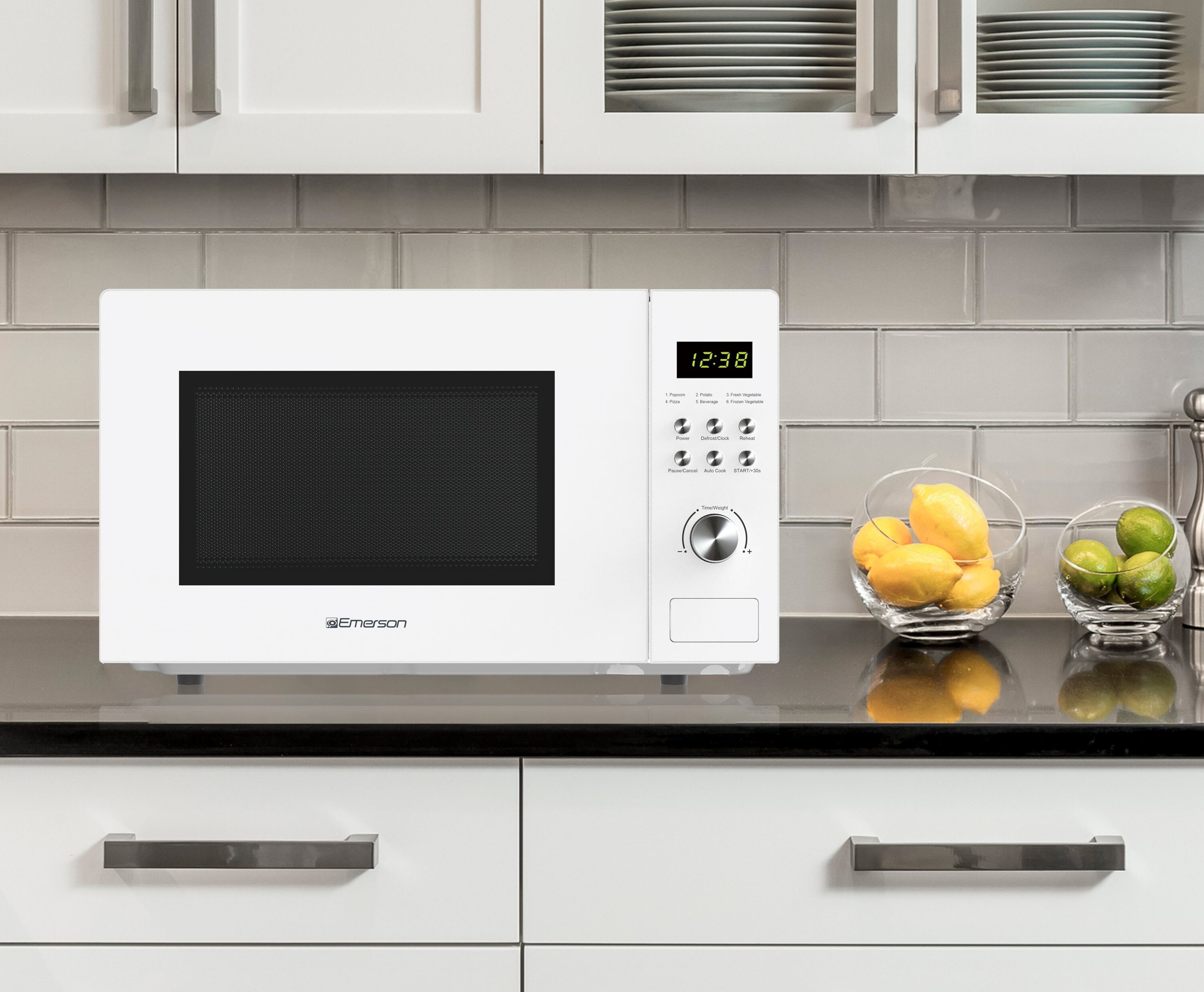 Emerson Medium White Countertop Microwave with Rotary Dial