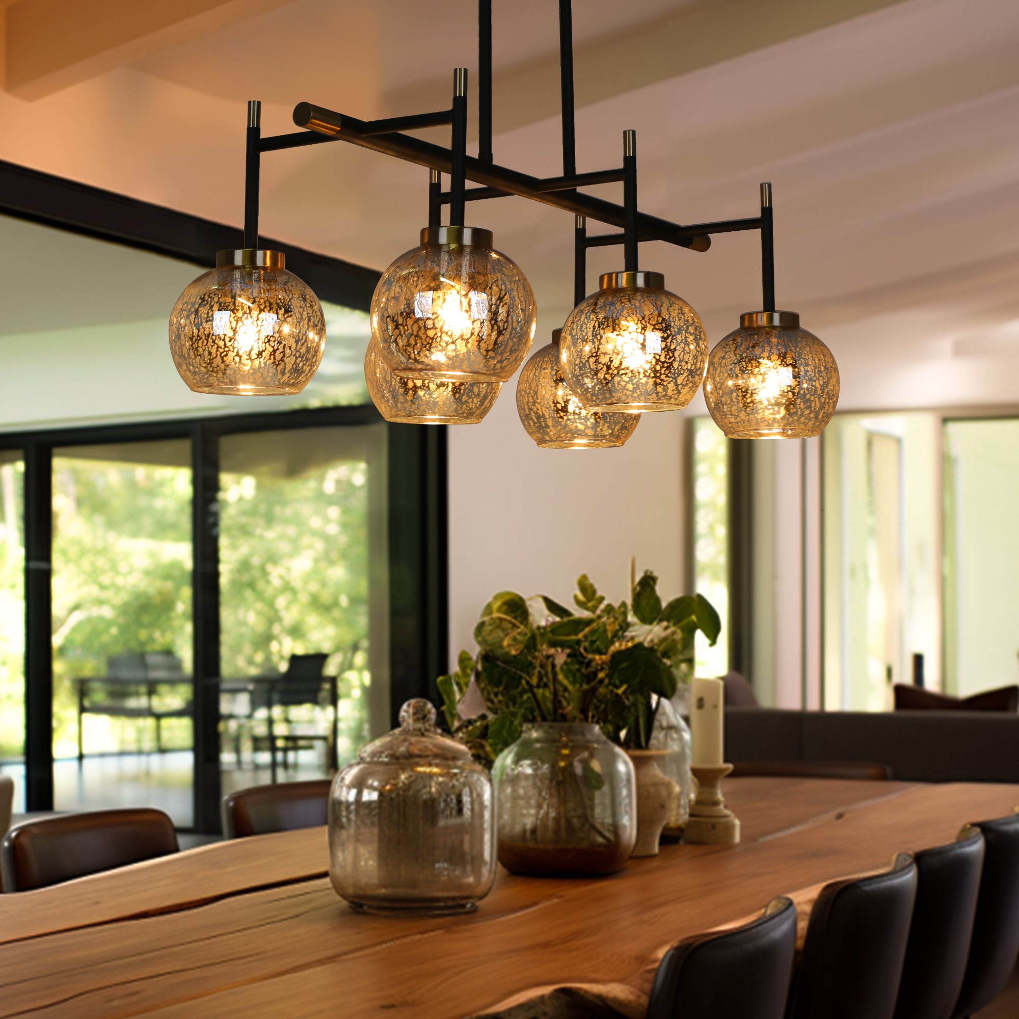 ZEVNI L3AZVUMBW4598SZ7 Mafia 6 -Light Matte Black Transitional For Use in Bedrooms, Dining Rooms, Foyers, Kitchens, Living Rooms Chandelier