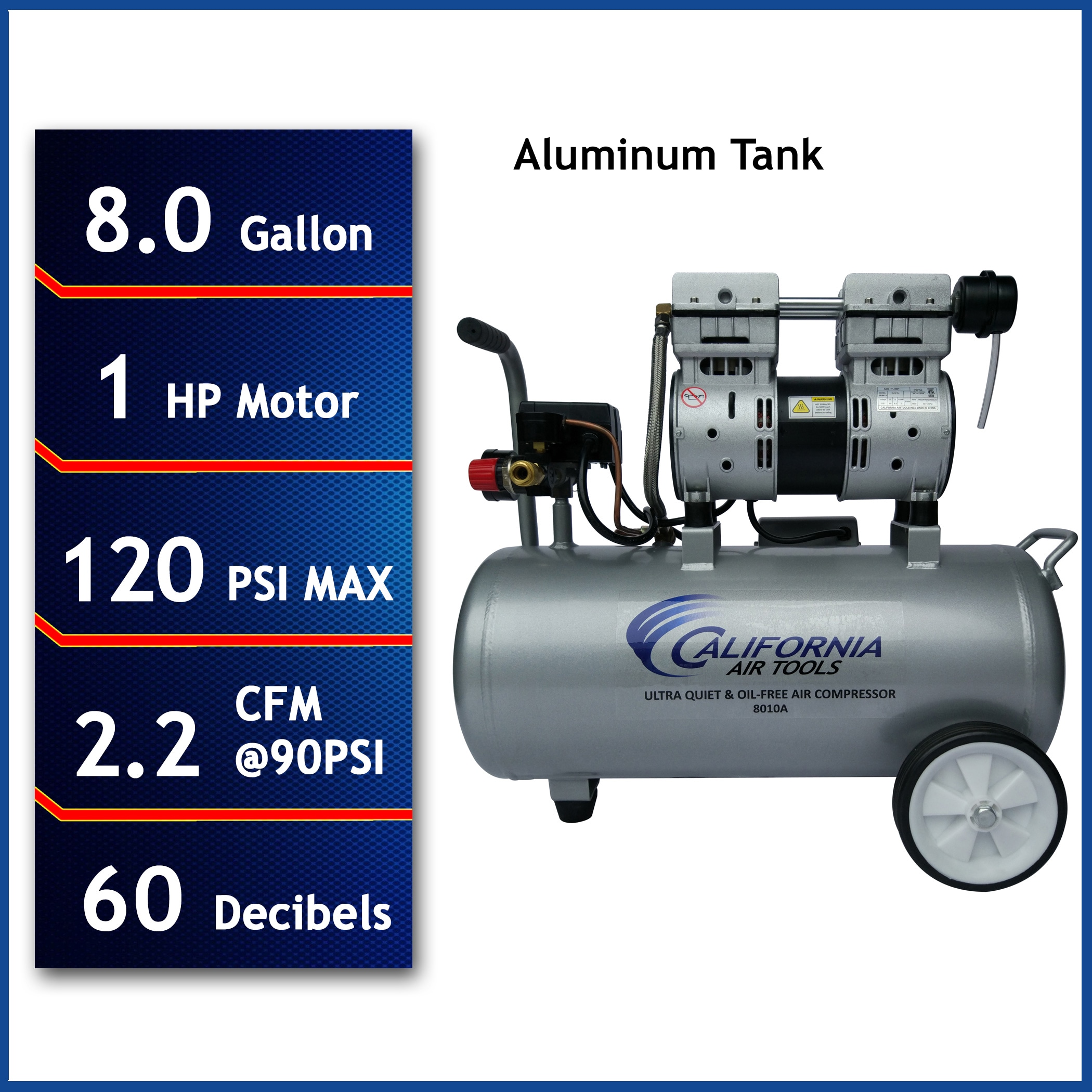 California Air Tools 8-Gallon Portable Electric 120 PSI Hot Dog Air Compressor 8010A Sansujyuku sansujyuku.com