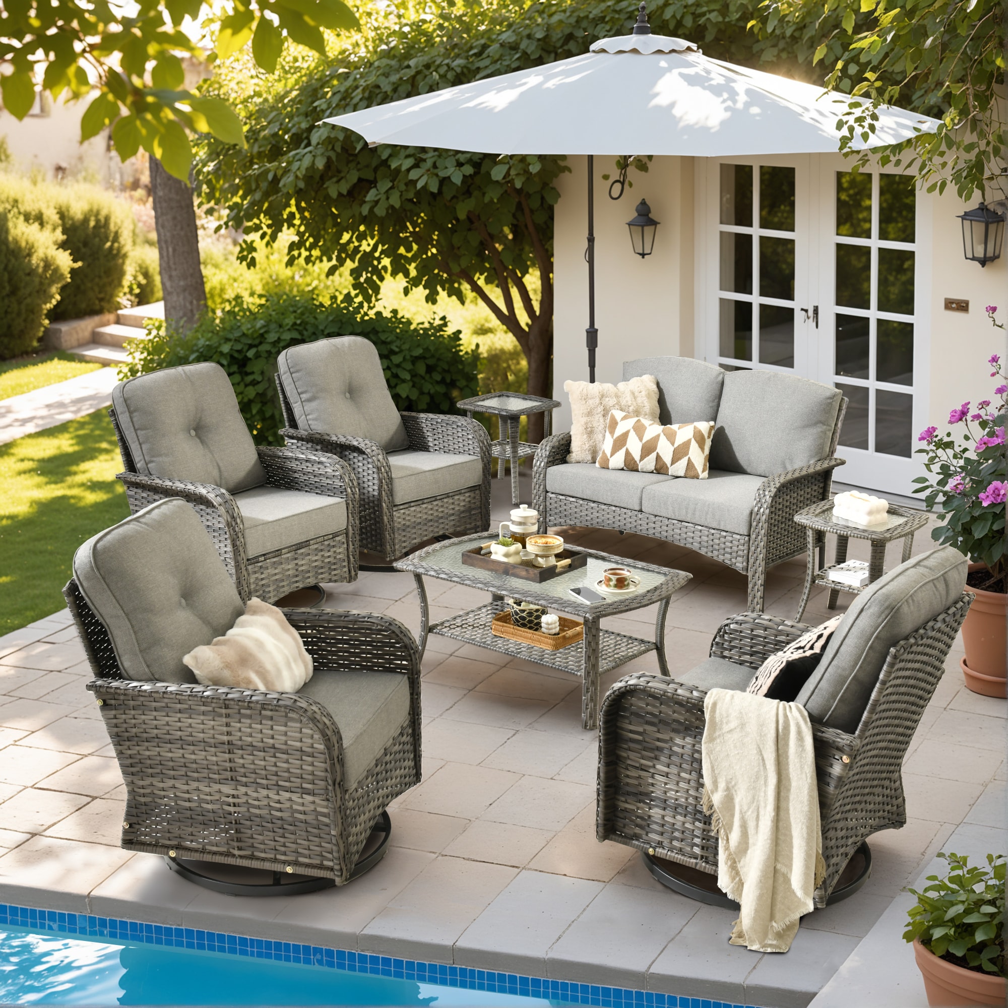 ALTRIGUS 6LYZGNCGNDS20081AL 8 -Piece Wicker Patio Conversation Set with Dark Gray Cushions