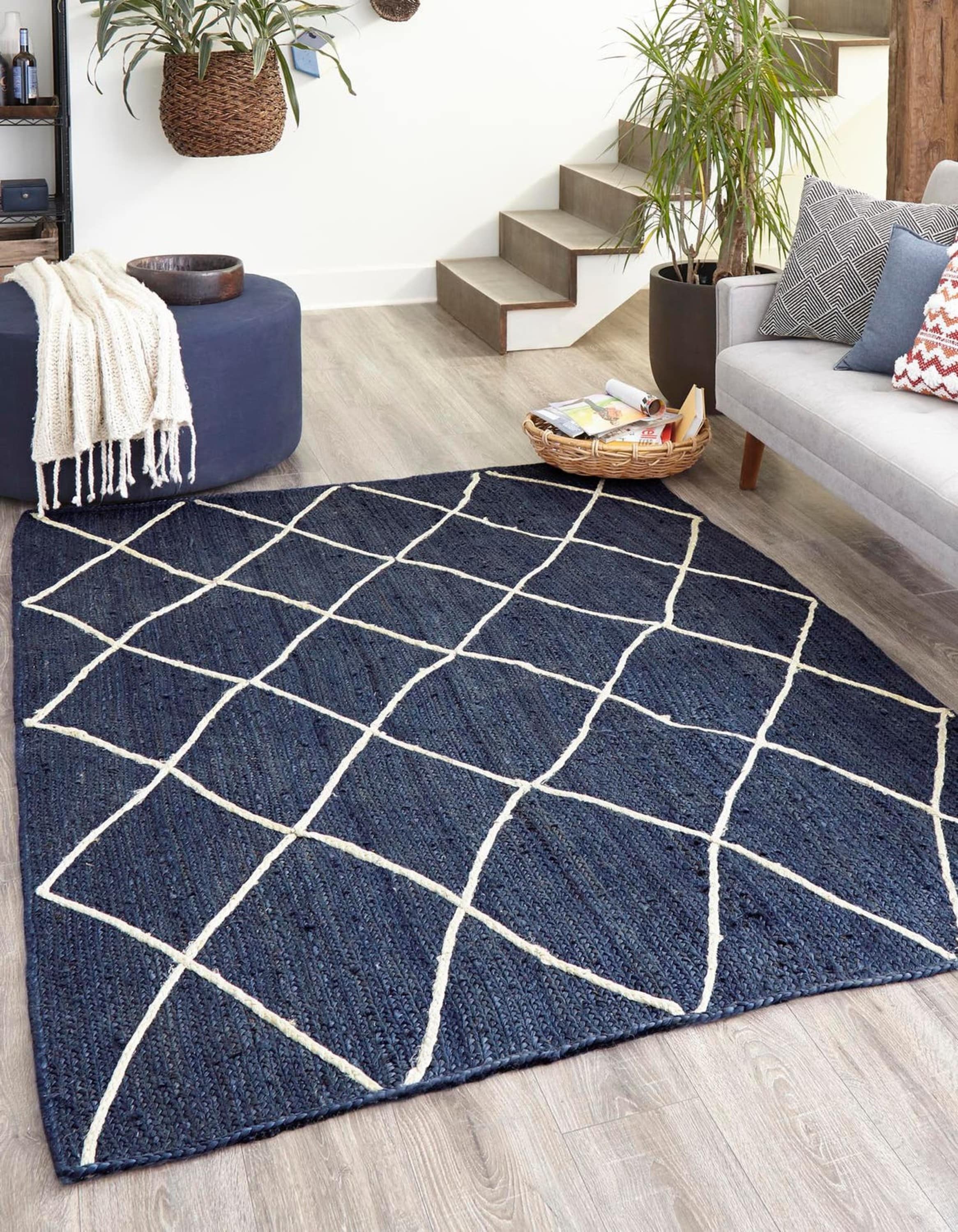Unique Loom 3146863 Braided Jute 9 x 12 (ft) Braided Jute Navy Blue Rectangular Indoor Solid Area rug