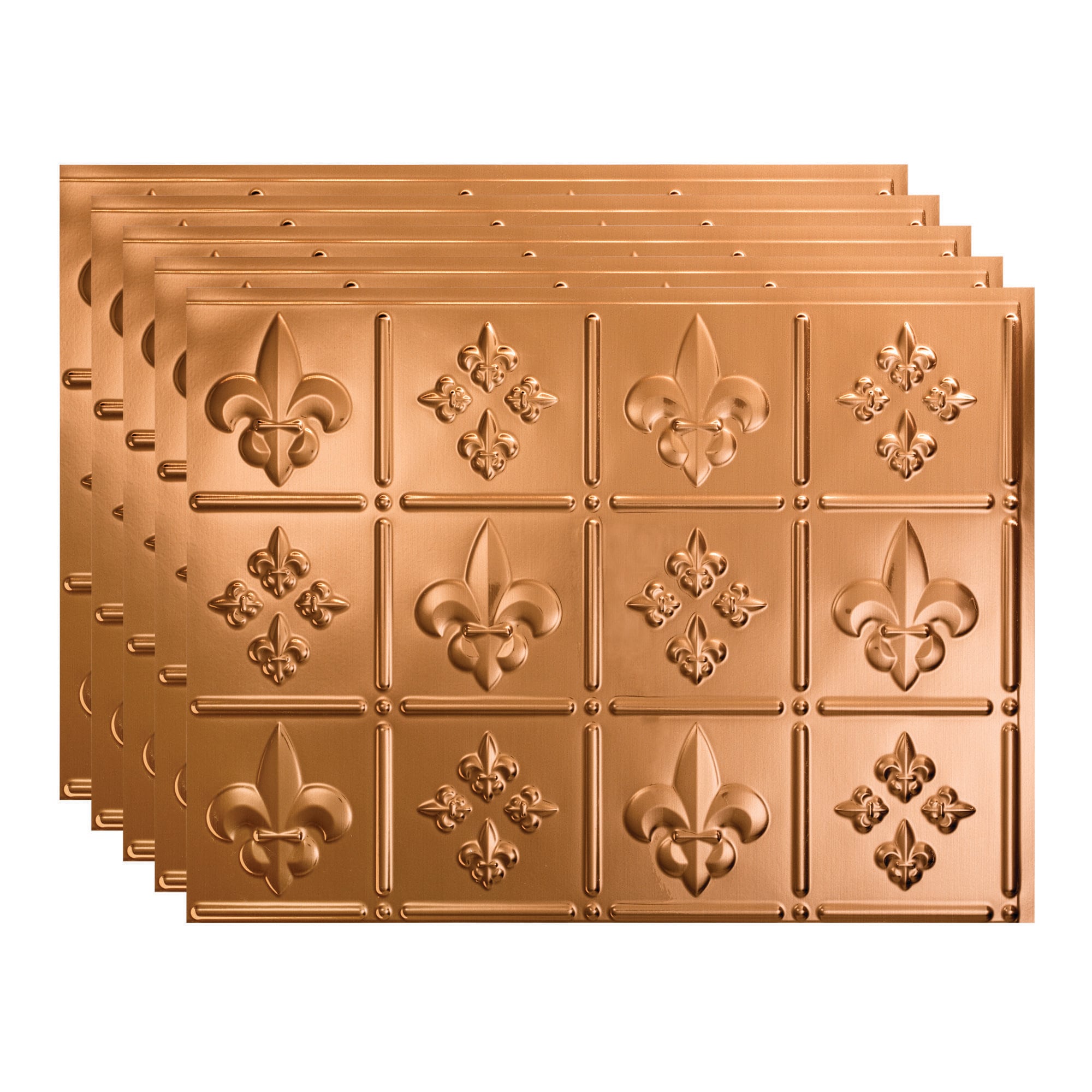Fasade PB6625 Fleur-de-Lis 18.25-in x 24.25-in Vinyl Polished Copper Backsplash Panels 5.0 -Pack