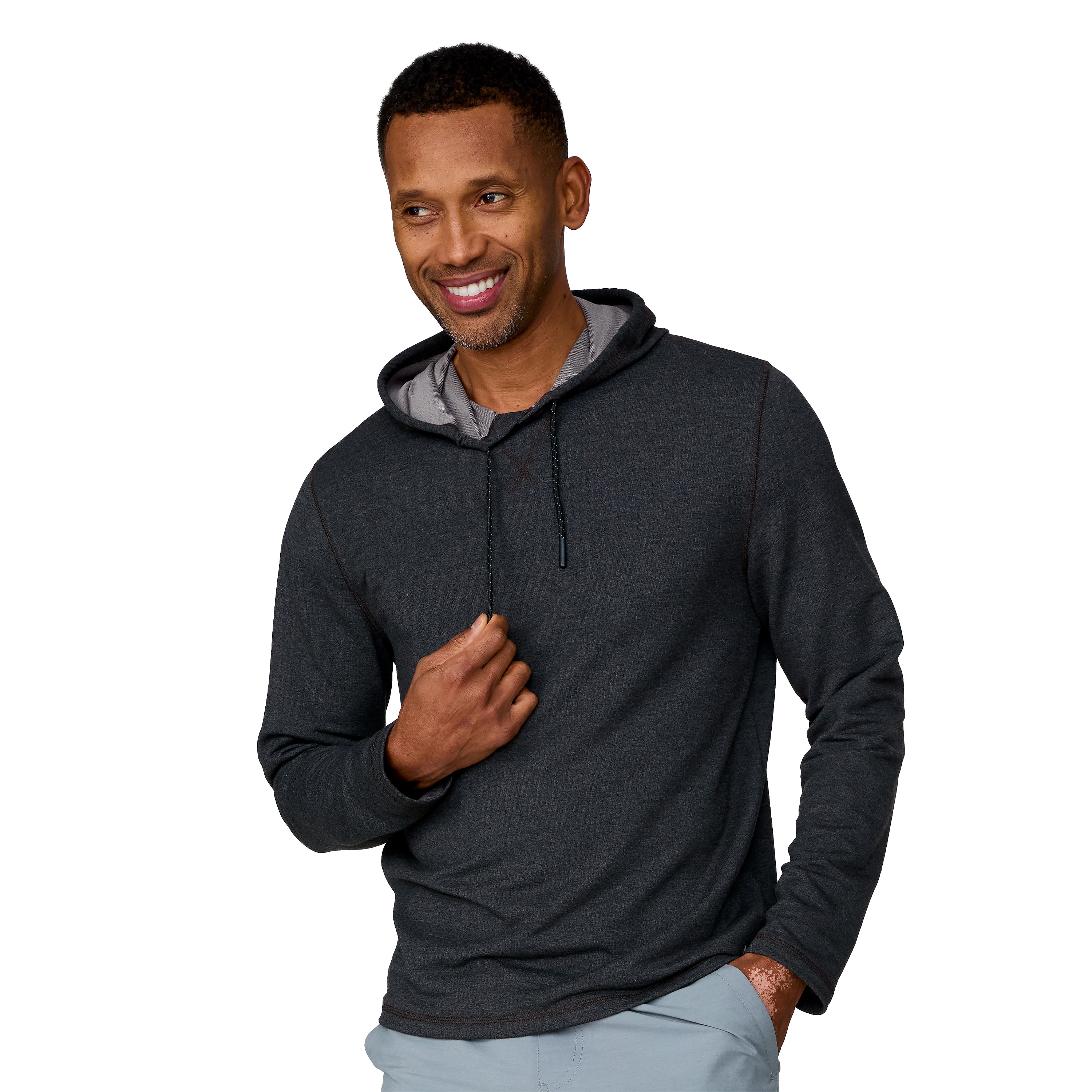 Free Country 16KMAS5554 COAL L Men's Black Knit Long sleeve Two-tone Hoodie ( Large )