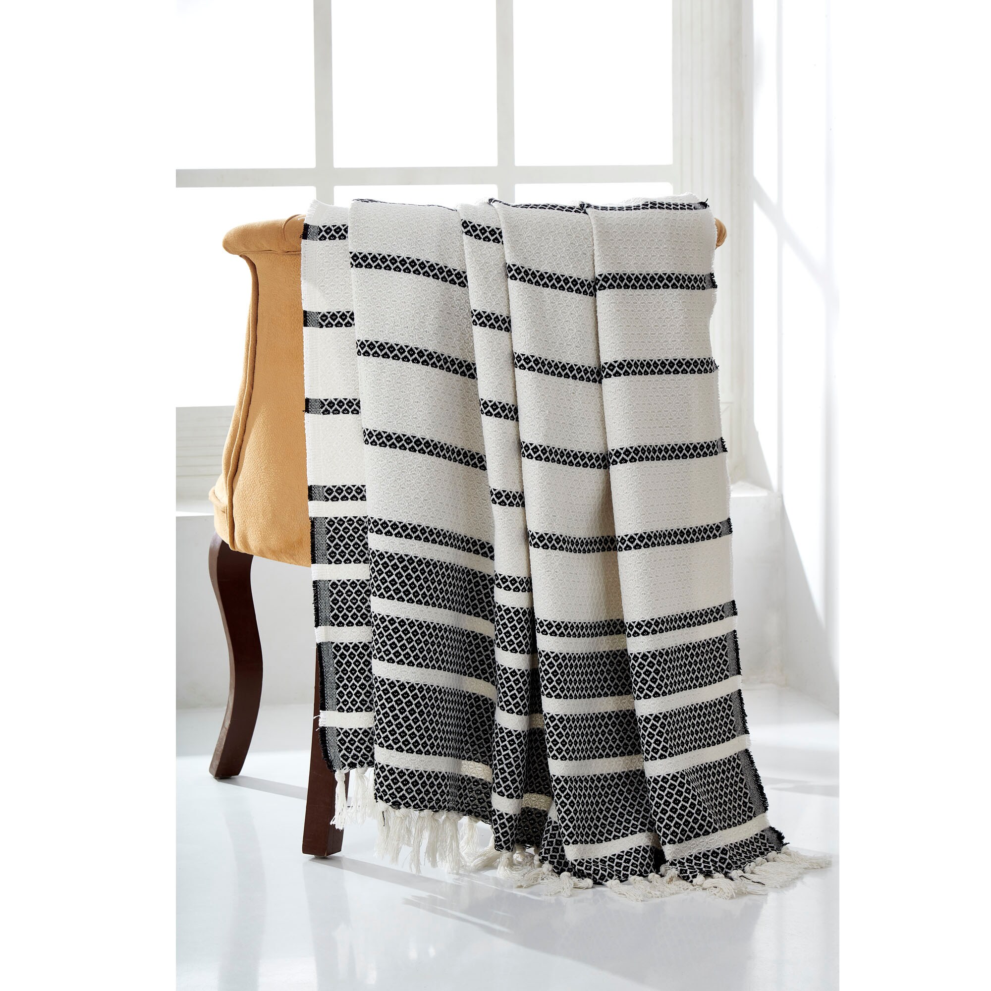 Amrapur Overseas Reversible Stripe Bath Runner 22-in x 60-in Black Cotton  Bath Rug