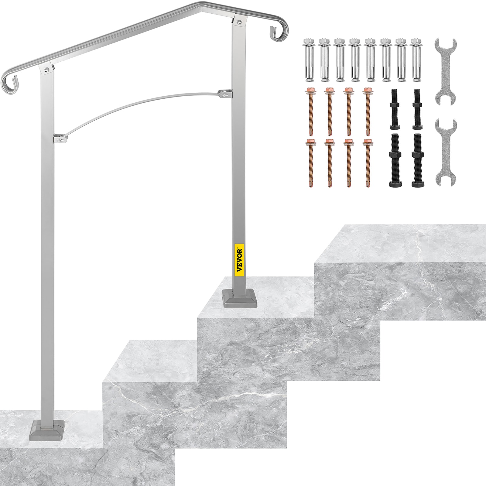 VEVOR HWLZLTFSHSCW35IP8V0 2-3 Steps Handrail 38.6-Inches x 37.8-Inches Aluminum Finished Aluminum Handrail