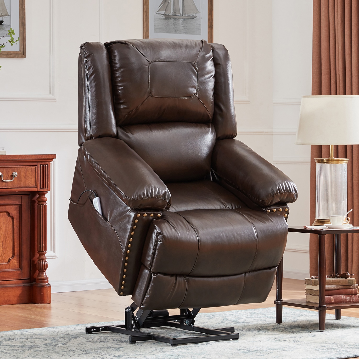 Massage Recliner PU Leather Sofa Chair for Elderly, Padded Seat Cushions  Chair with Heating and Massage Vibrating Function, Reclines to 150 Degrees,  Extending Footrest, Brown 