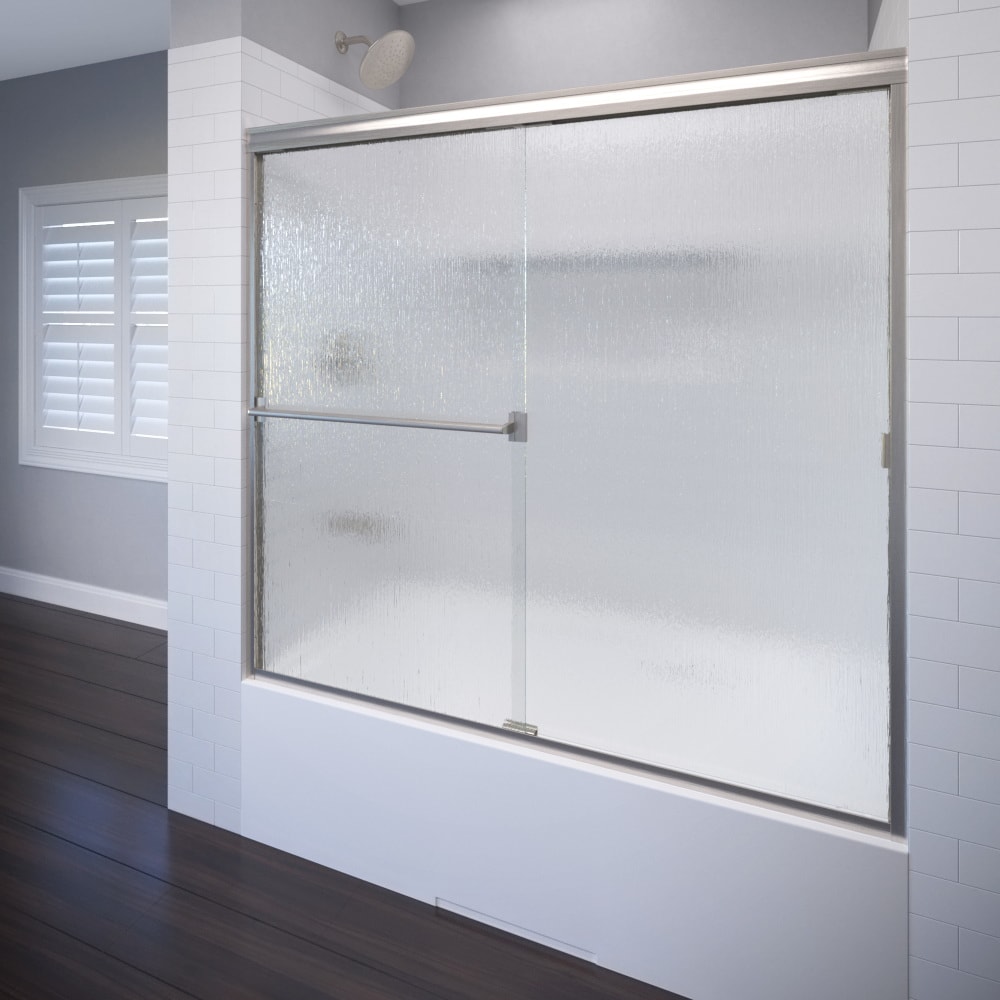 Basco Classic Brushed nickel 56-in to 60-in W x 57.0-in H Semi-frameless Rain Glass Bypass Bathtub door