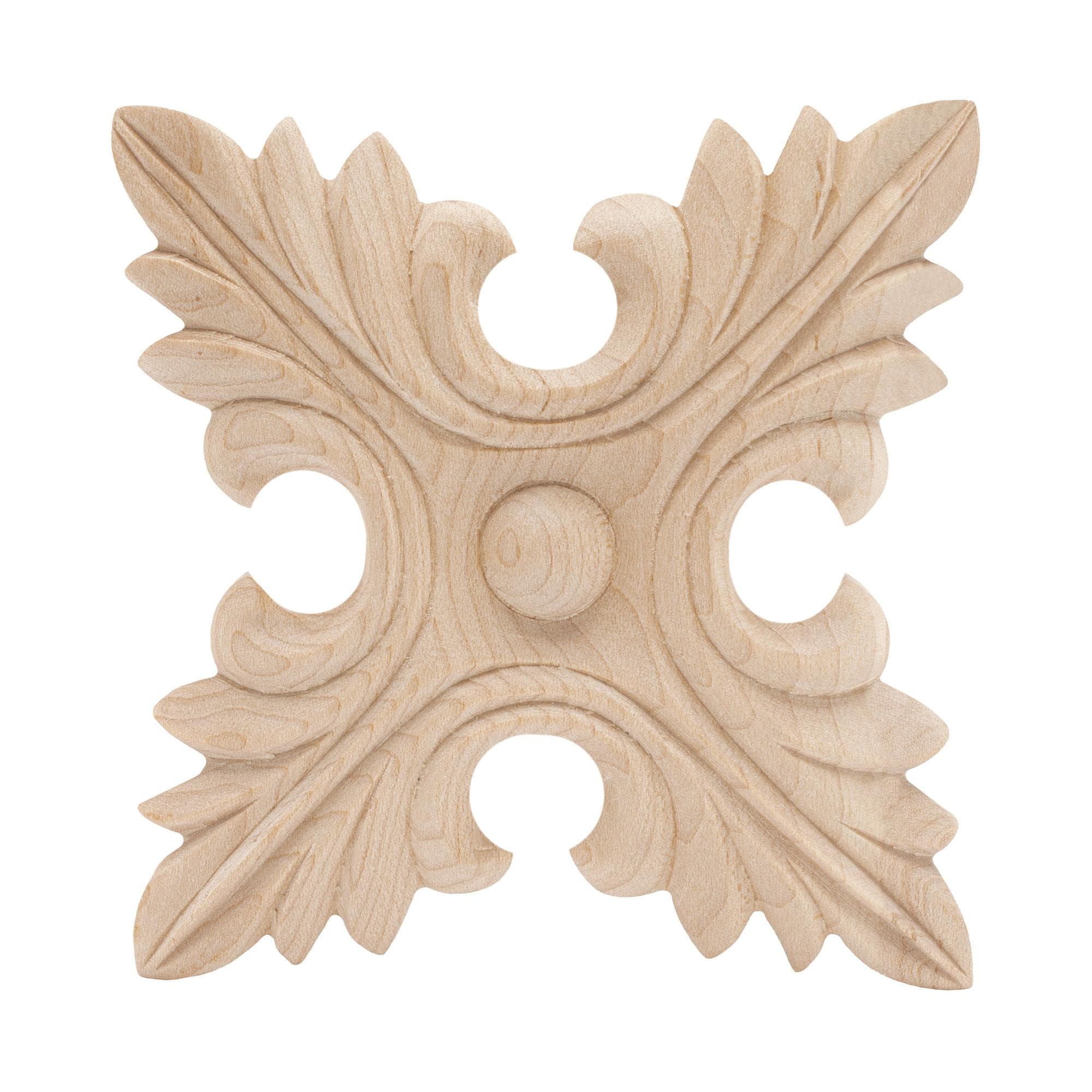 Architectural Products by Outwater RWC011-M-2PK 4-in x 4-in Unfinished Maple Square Acanthus Rosette