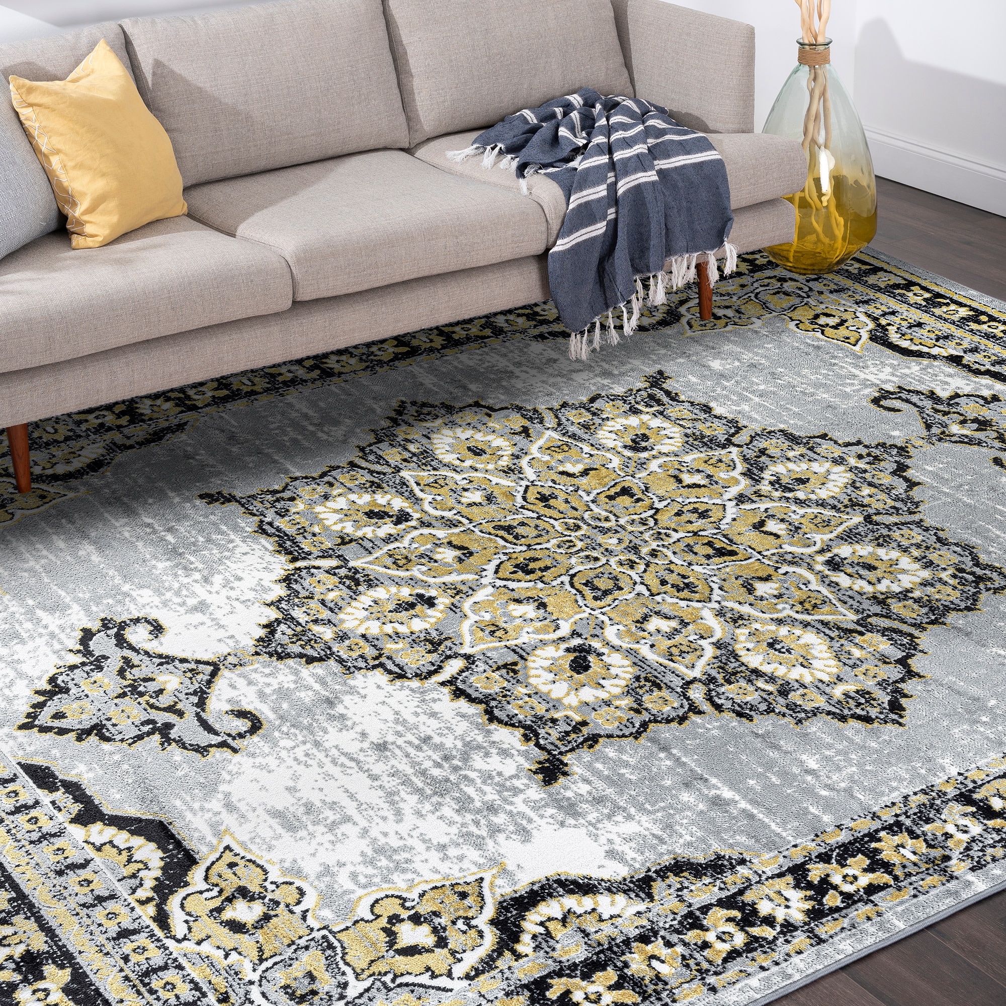 Tayse WYT1411 5X8 Wyatt 5 x 8 (ft) Loomed Polypropylene Yellow Rectangular Indoor Area rug