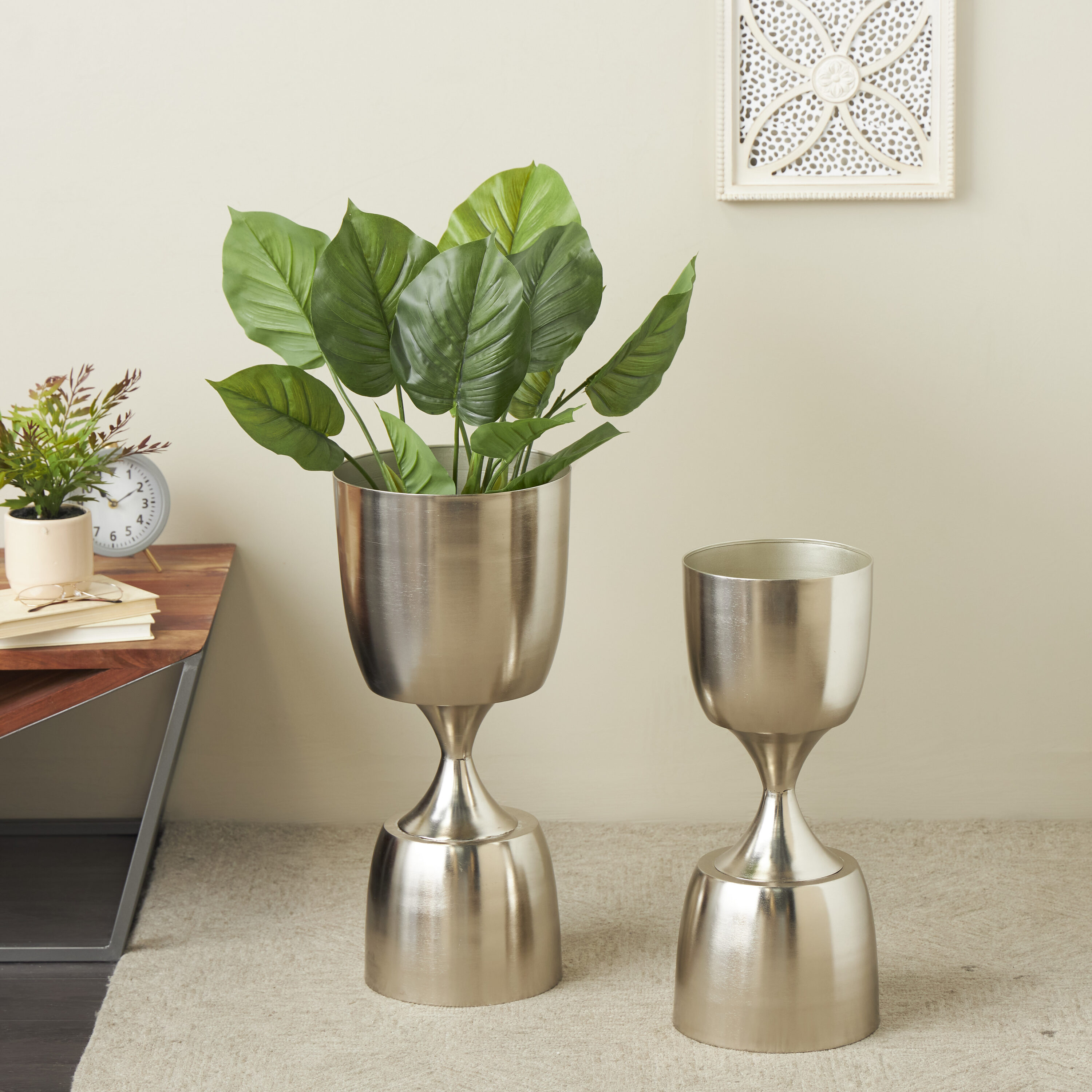 Grayson Lane 823366 2 -Pack Round 11.25-in W x 25.75-in H x 11.25-in D Silver Metal Outdoor Planter