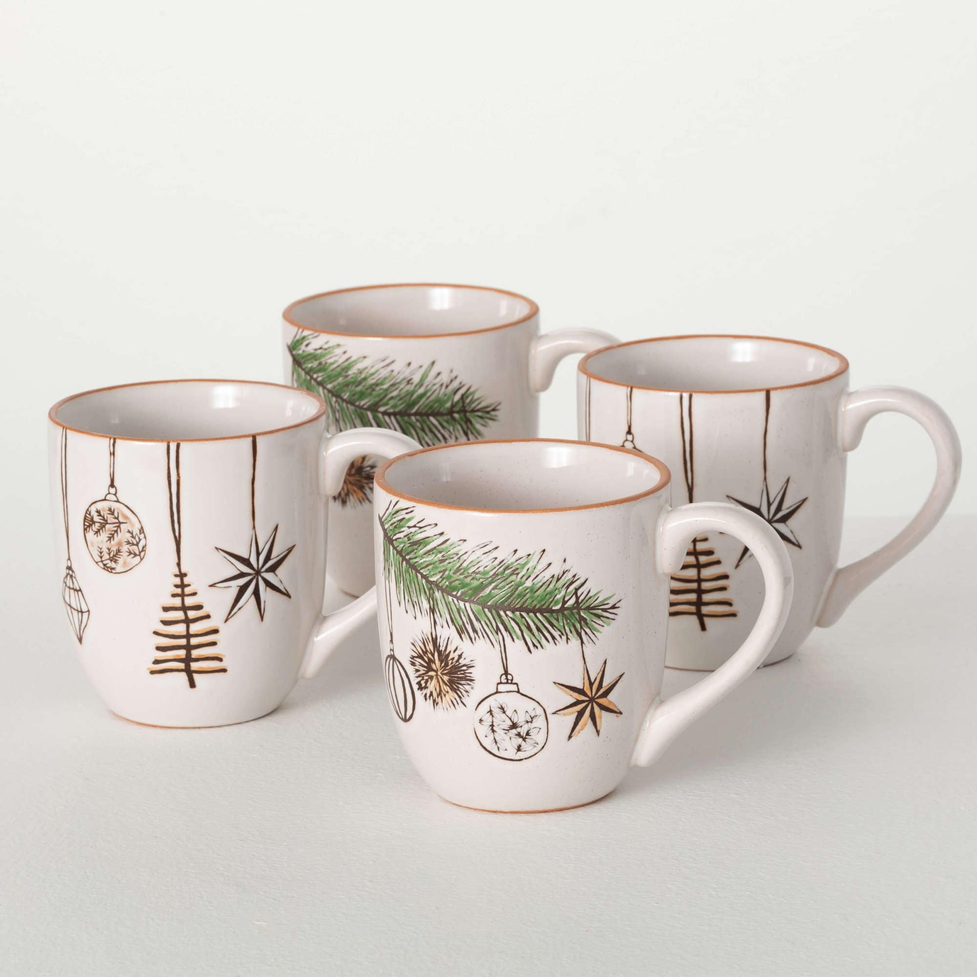 Sullivans PN4205 Comfy Christmas 8-fl oz Ceramic Off-white, Green Novelty Drinkware Set of: 4