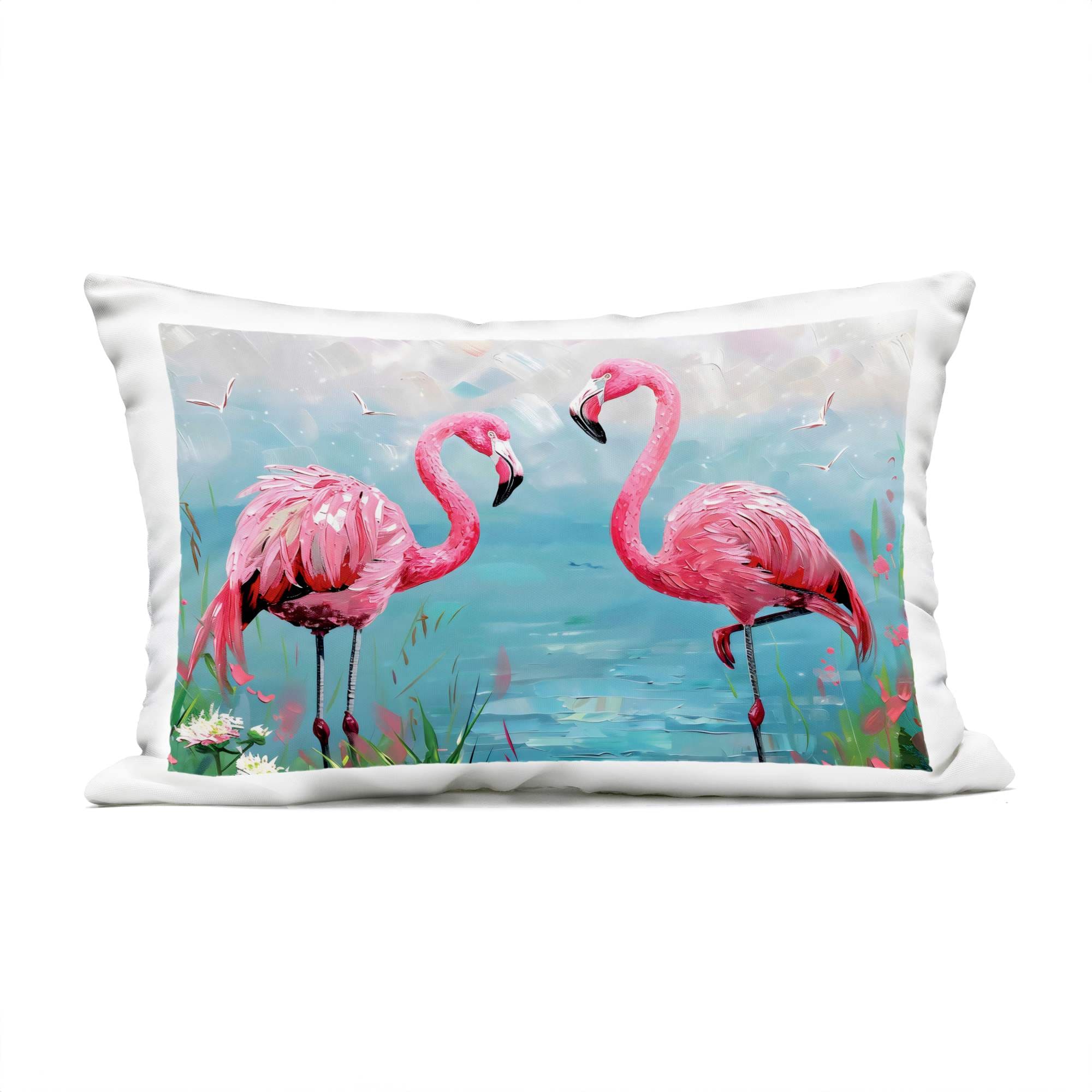 Stupell Industries PLQ-772-ORC-14X20 Flamingo Lagoon Duo Outdoor Printed Pillow design by LSR Design Studio 14 x 20