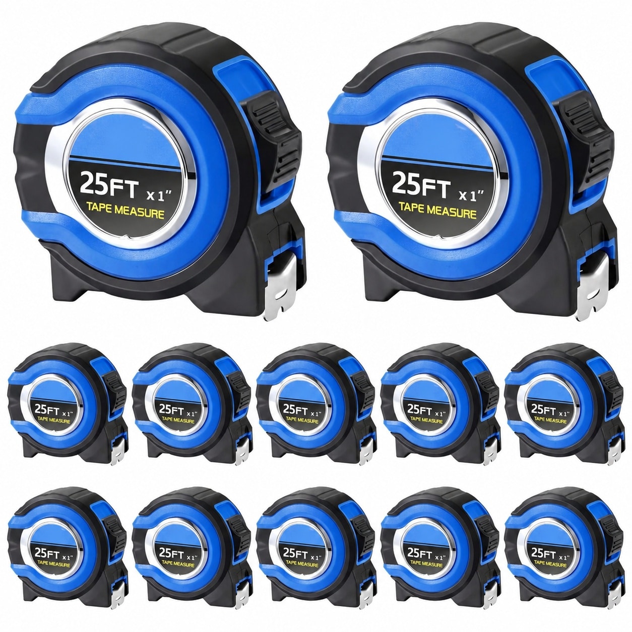 KIWDZFU  12 Pack Tape Measure with Fractions 1/8 Steel Measuring Tape Retractable Easy Read Measurement Ruler Steel Power Blade 25 ft X 1 in Blue