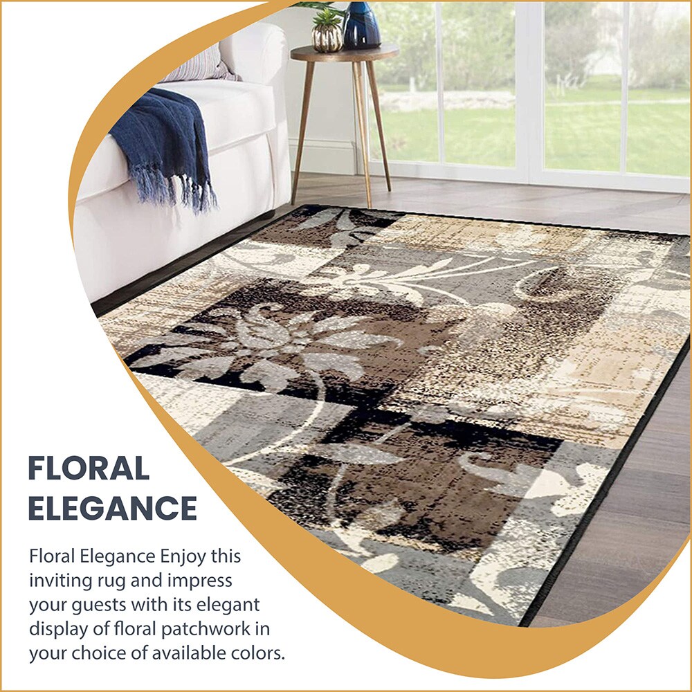 Beige Floral Patchwork 8' x 10' Synthetic Area Rug