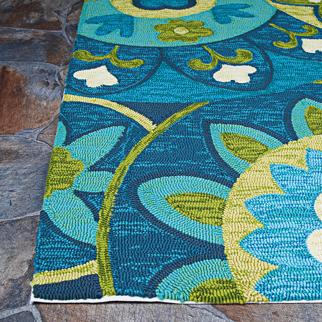 Handmade Blue Floral Synthetic Rectangular Rug, 5'6" x 8'