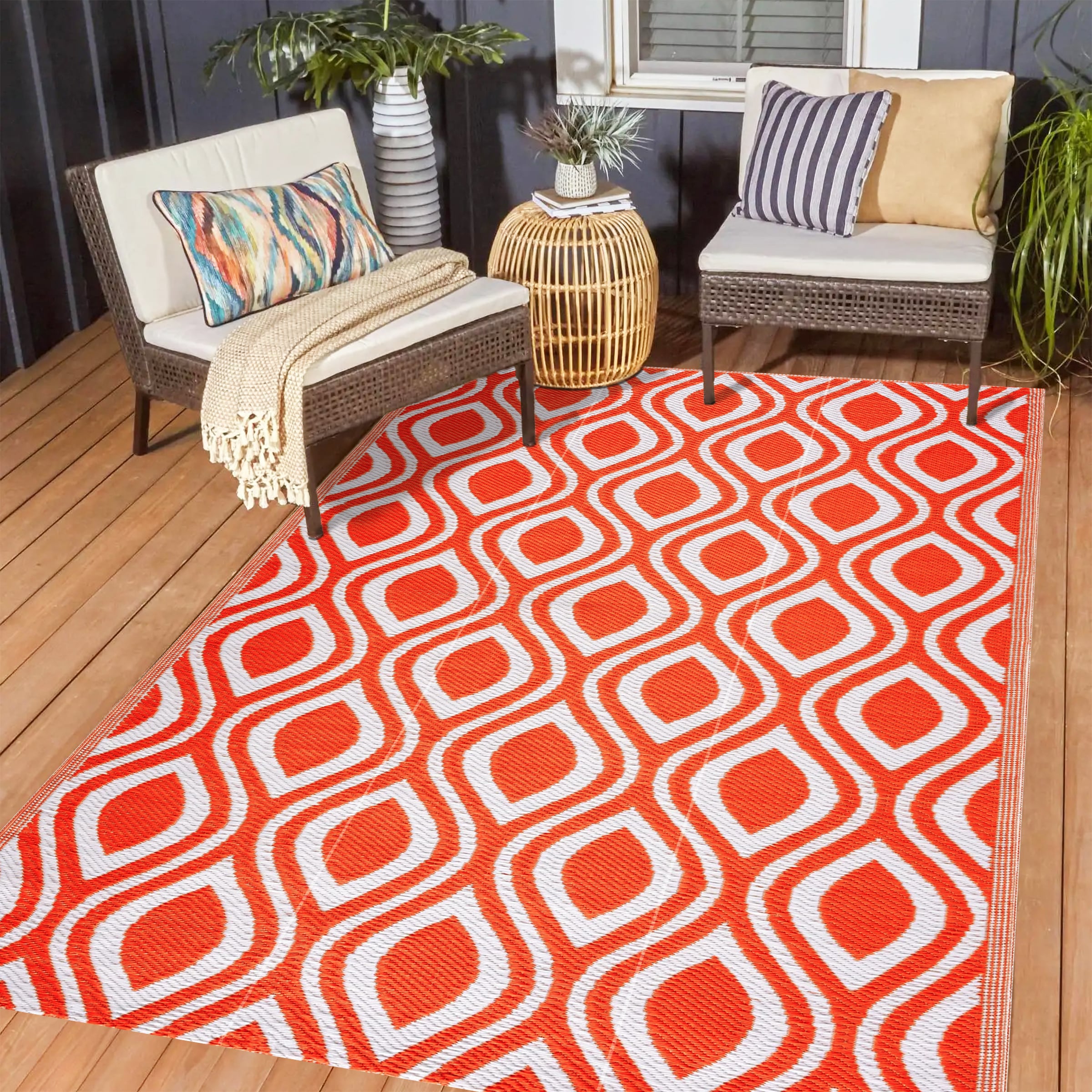 Playa Rug PLY-F-VNC-OW-8X10 8 x 10 (ft) Knotted Polypropylene Venice-OrangeWhite Rectangular Indoor/Outdoor Ombre Area rug