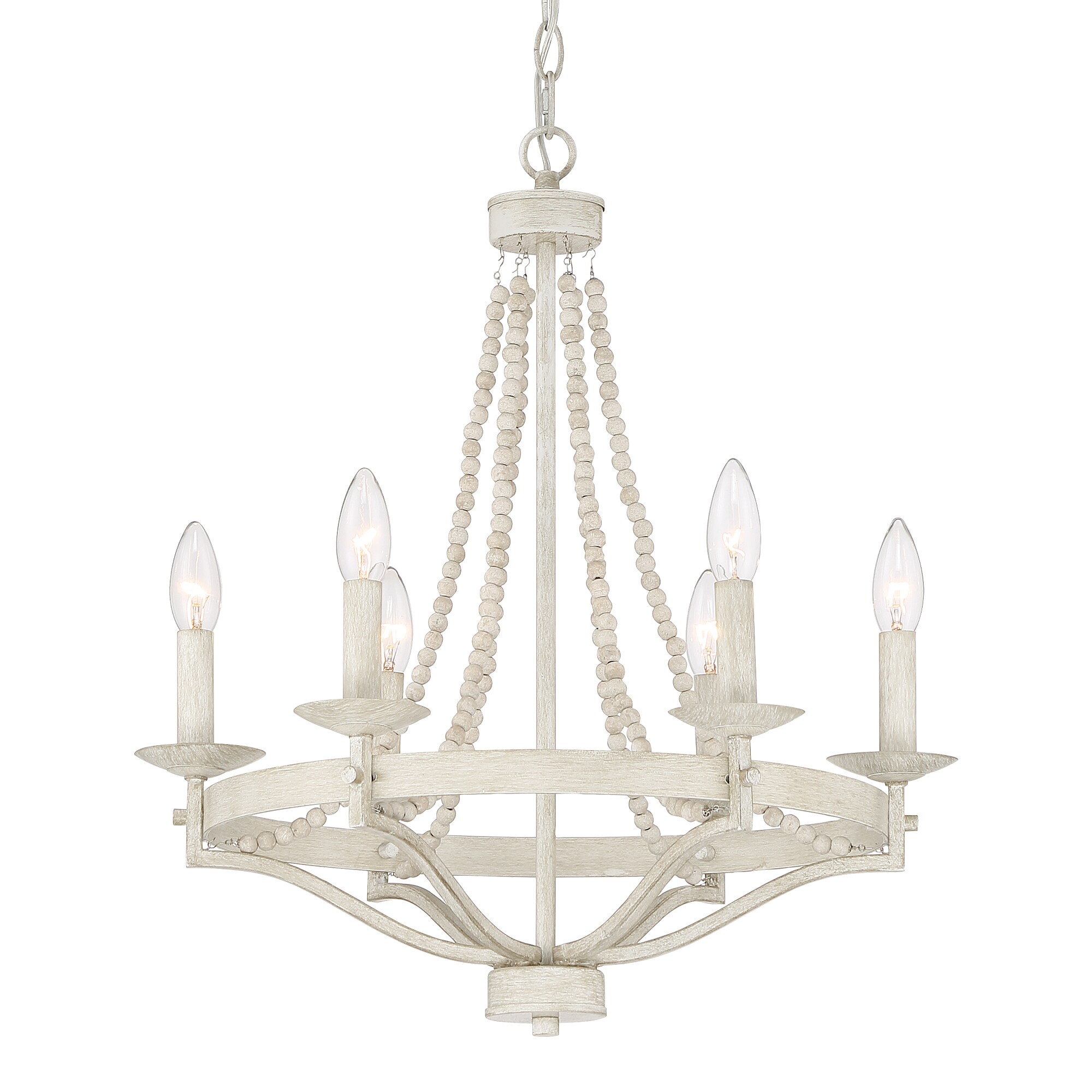 ACROMA 5506WO Streator 6 -Light Matte Off-white Farmhouse Bare bulb For Use in Bedrooms, Dining Rooms, Foyers, Kitchens, Living Rooms Chandelier