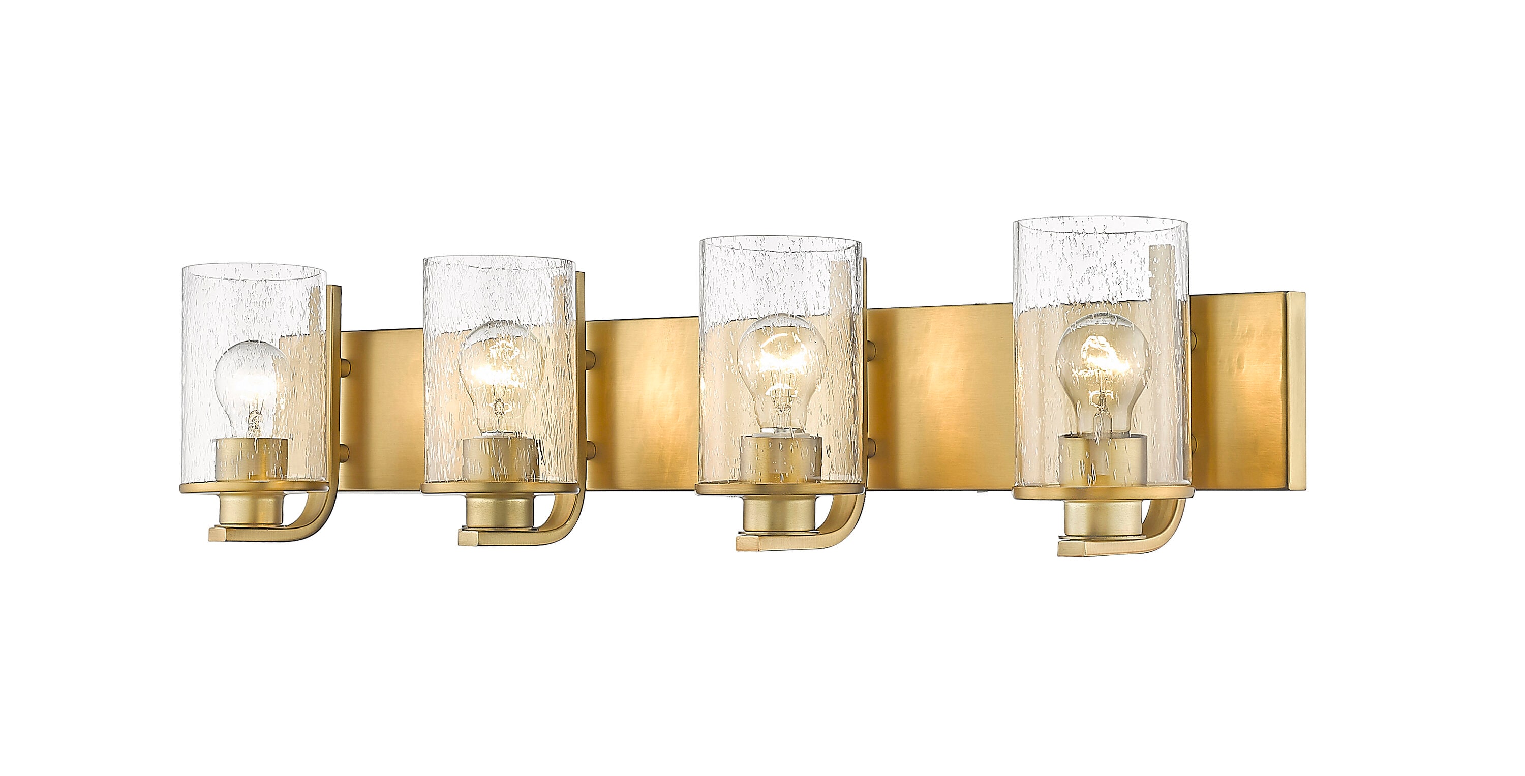 Beckett Olde Brass 4-Light Vanity with Clear Seedy Glass Shades