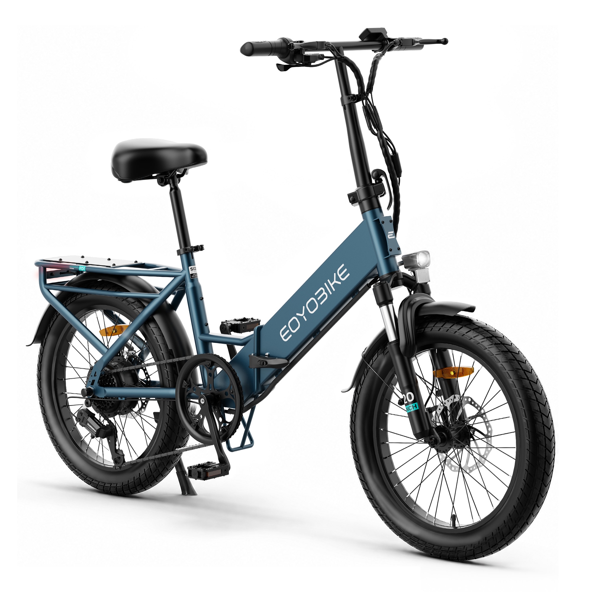DOCRED  500W Folding Electric Bike Step Through 7 Speed 20 inch Fat Tire 48V 10AH Removable Battery 32 Miles Range for Adults City Beach and Trail Riding Peacock Green