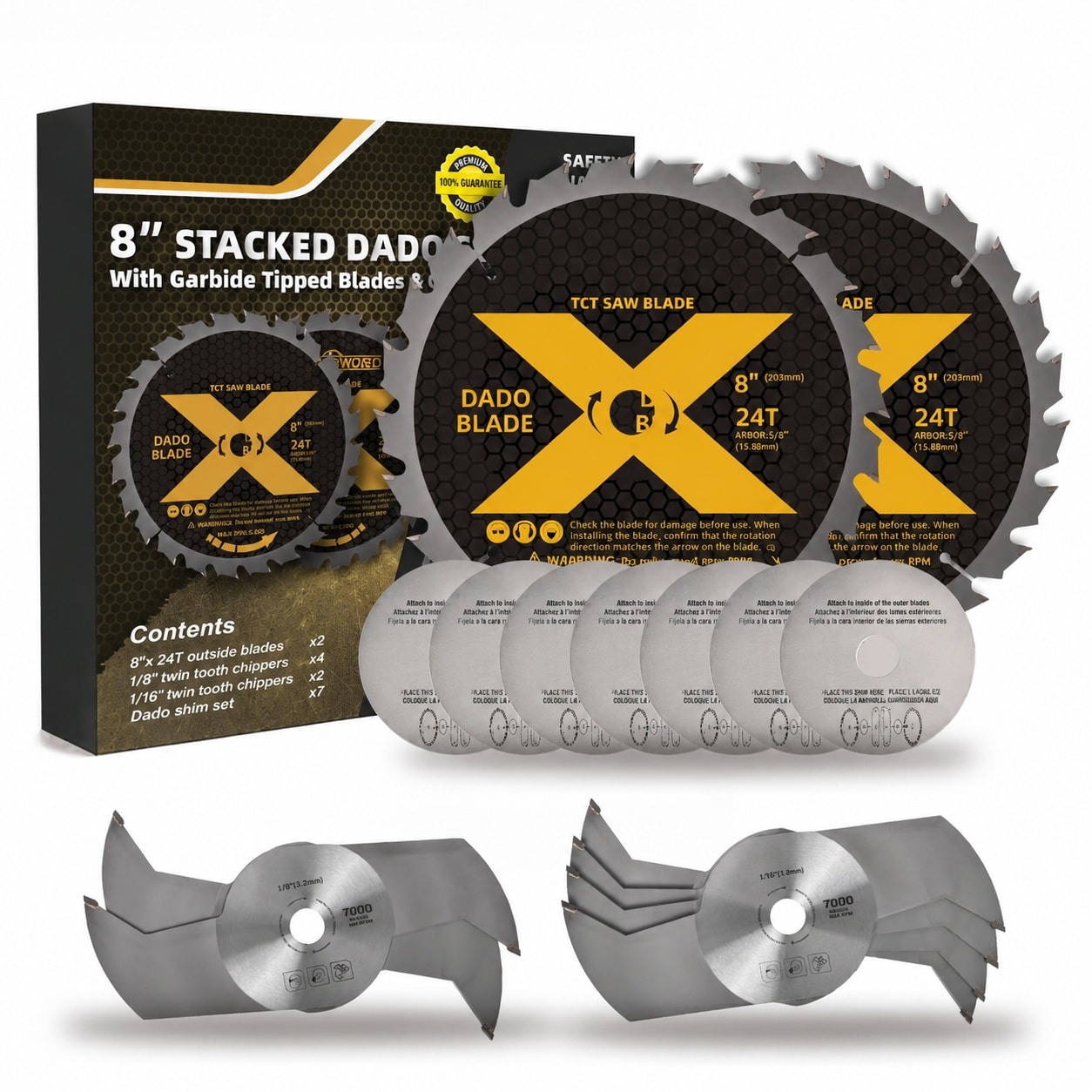 SenQWFa 8 inch Stacking Dado Blade Set for Fine Finished Dados Grooves and Rabbets 5/8 inch Arbor 15 Pieces durable home and garden accessory #LDC0821C525