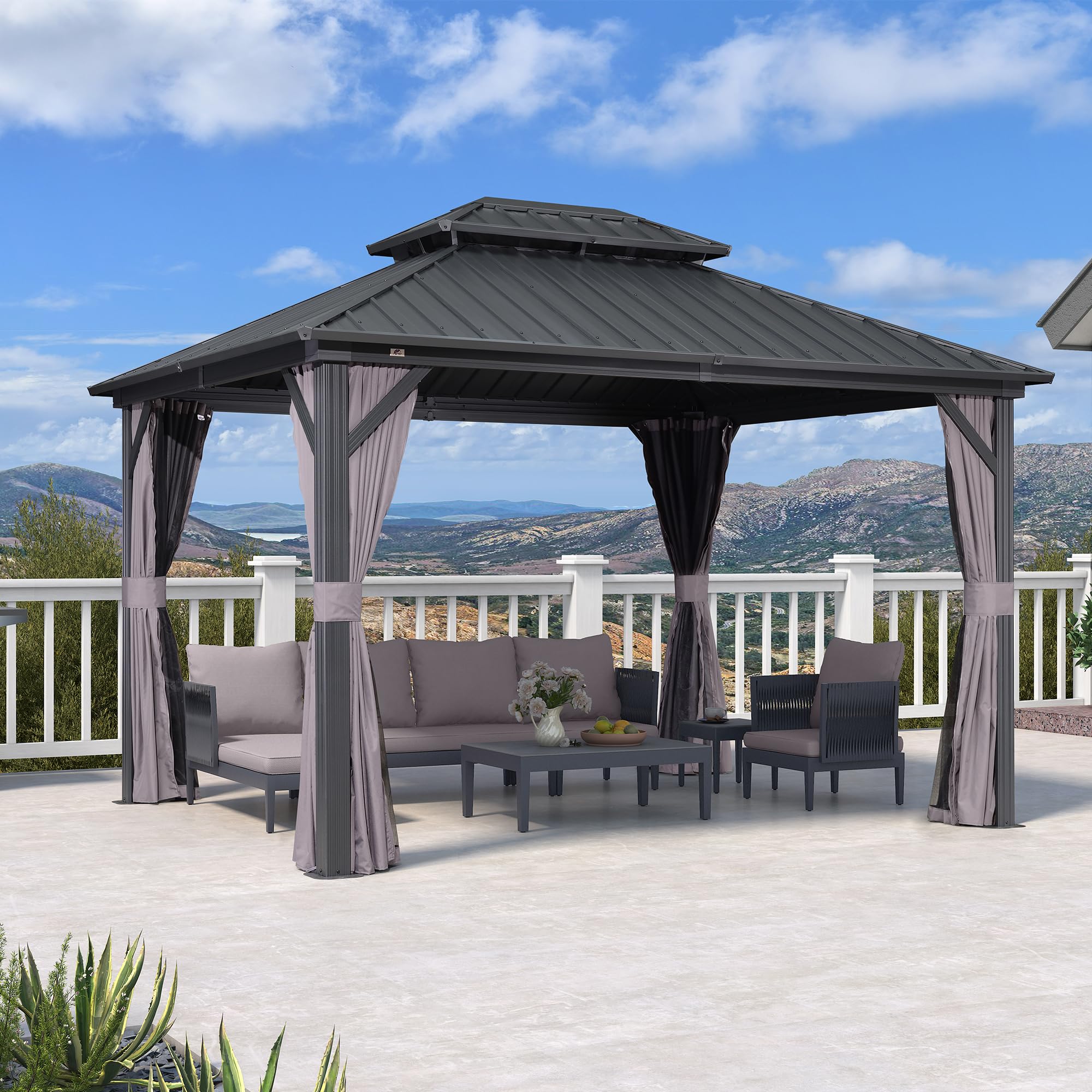 PURPLE LEAF LS04JJG1012 12-ft x 10-ft Gazebo Gray Gazebo with Hardtop Roof (Screen Included)