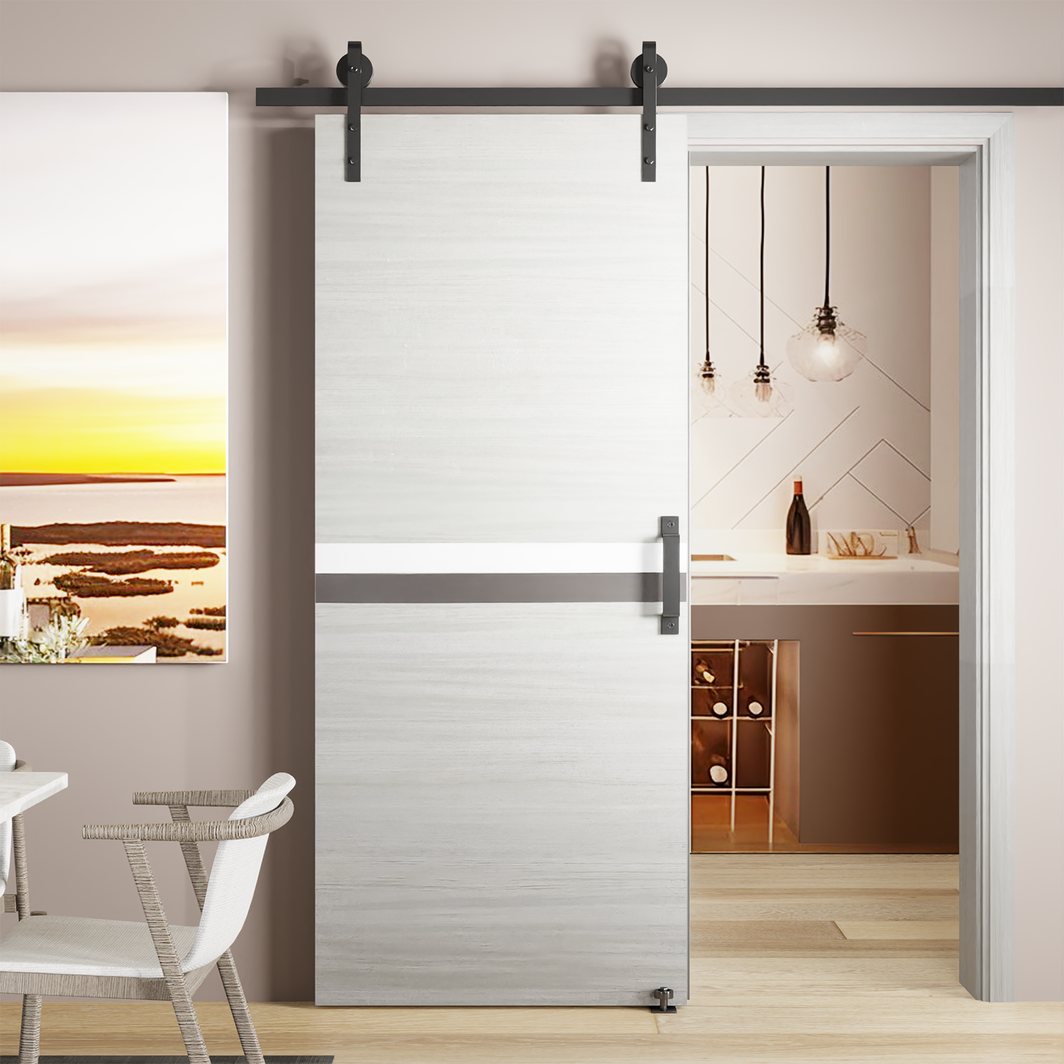LOVMOR SF-R-W936S00006 28inch x 84inch Melamine Integrated Door Slab with 6.6FT Sliding Track Kit