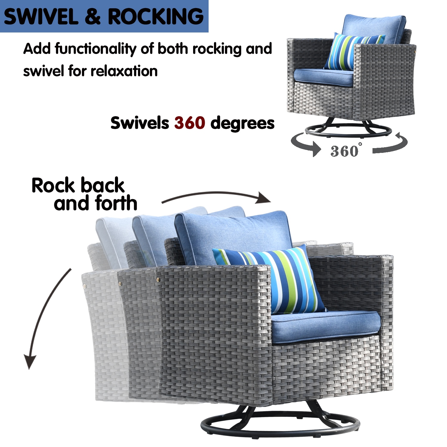 Ovios 6 Piece Rattan Patio Furniture Set Wicker Swivel Rocking Chairs ...