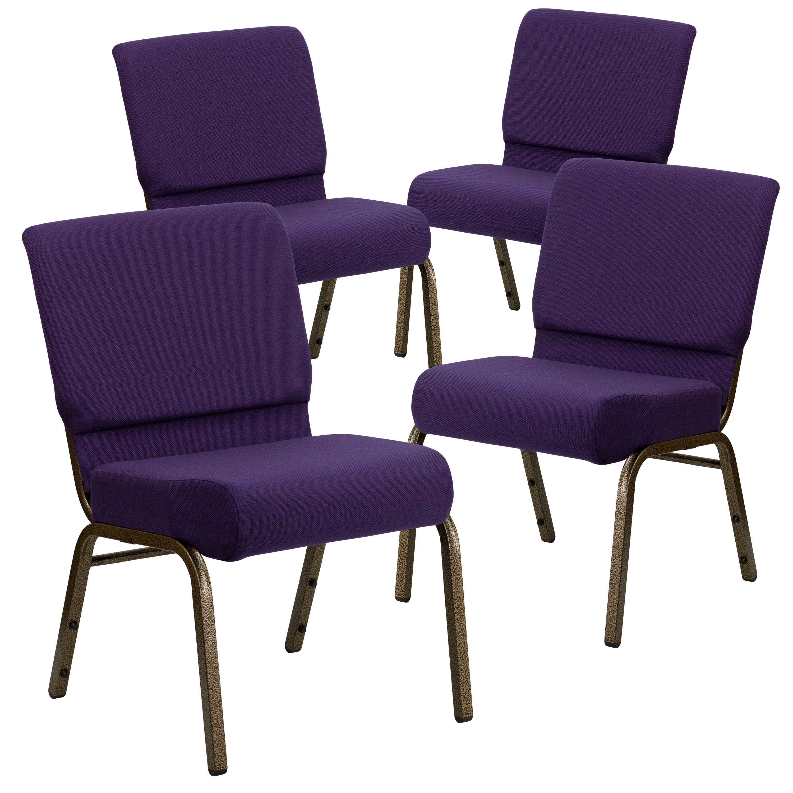 Flash Furniture 847254069724 4 Pack HERCULES Series 21-in W Stacking Church Chair in Royal Purple Fabric - Gold Vein Frame