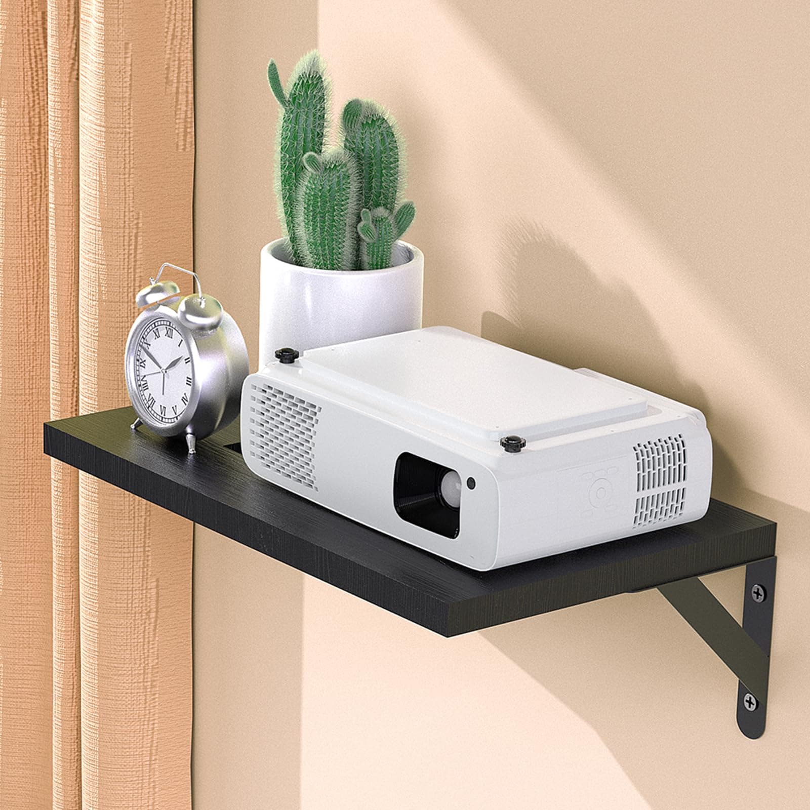 Vrbgify  Mini Projector Shelf Wall Mount Black Floating Shelf 15.7 by 9.8 Projector Holder Stand with Cable Ties durable home and garden