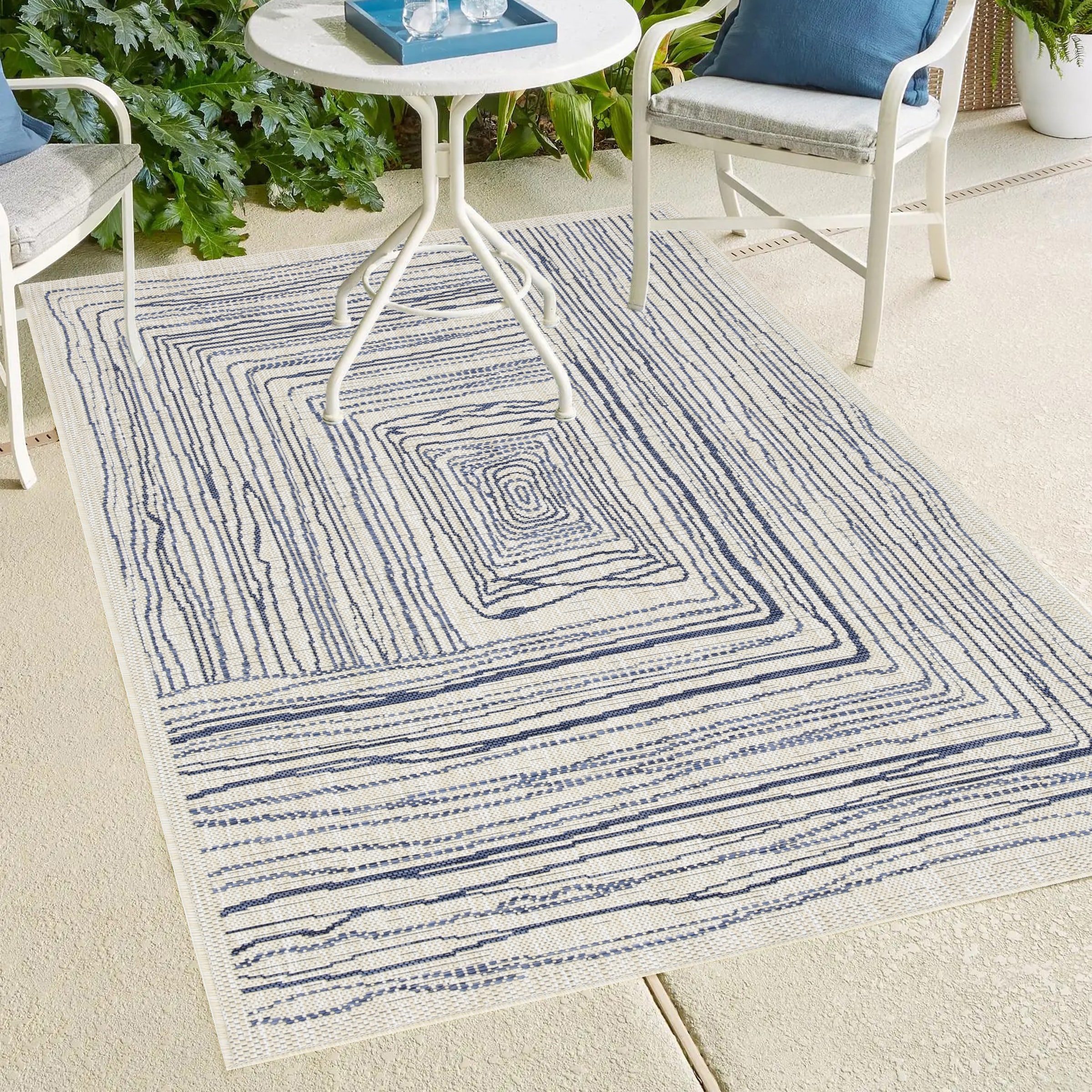 Playa Rug PLY-KAL-BLUE-10X13 10 x 13 (ft) Sisal Kalina-Blue Ivory Rectangular Indoor/Outdoor Geometric Area rug